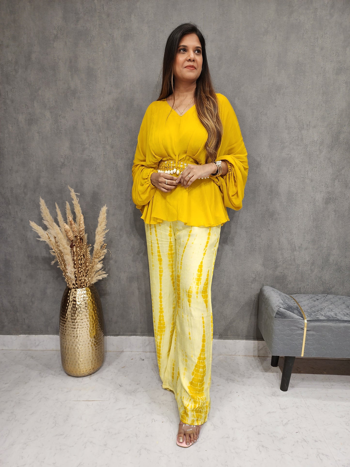 YAMI YELLOW SHIBORI CO-ORD SET WITH BELT