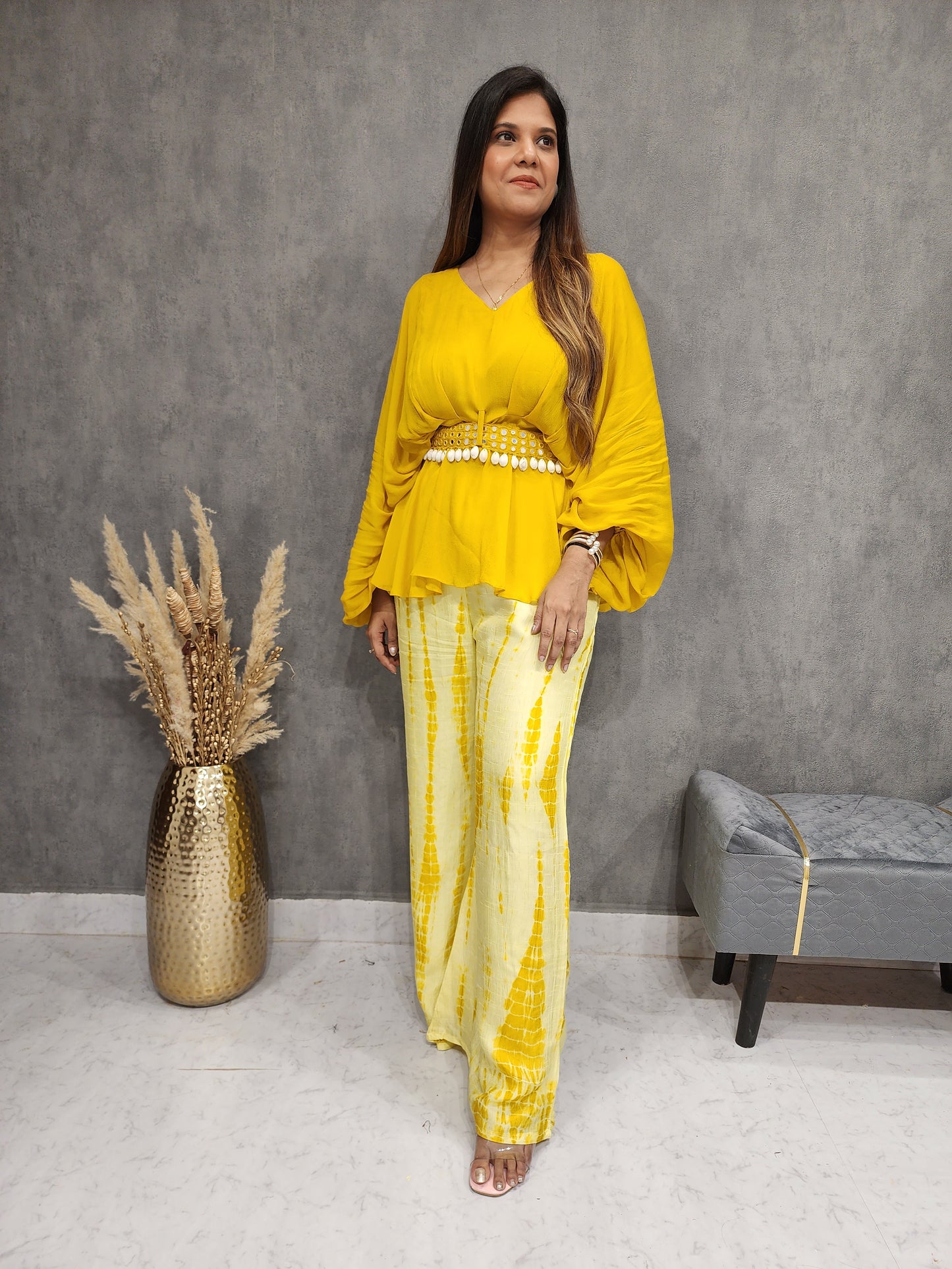 YAMI YELLOW SHIBORI CO-ORD SET WITH BELT