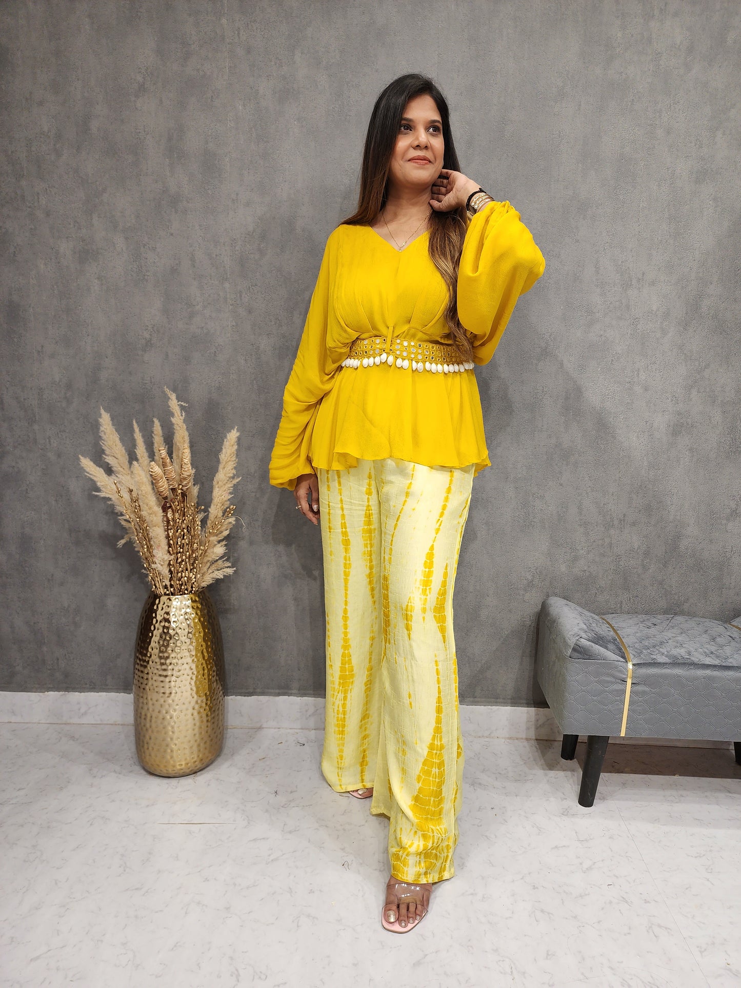 YAMI YELLOW SHIBORI CO-ORD SET WITH BELT