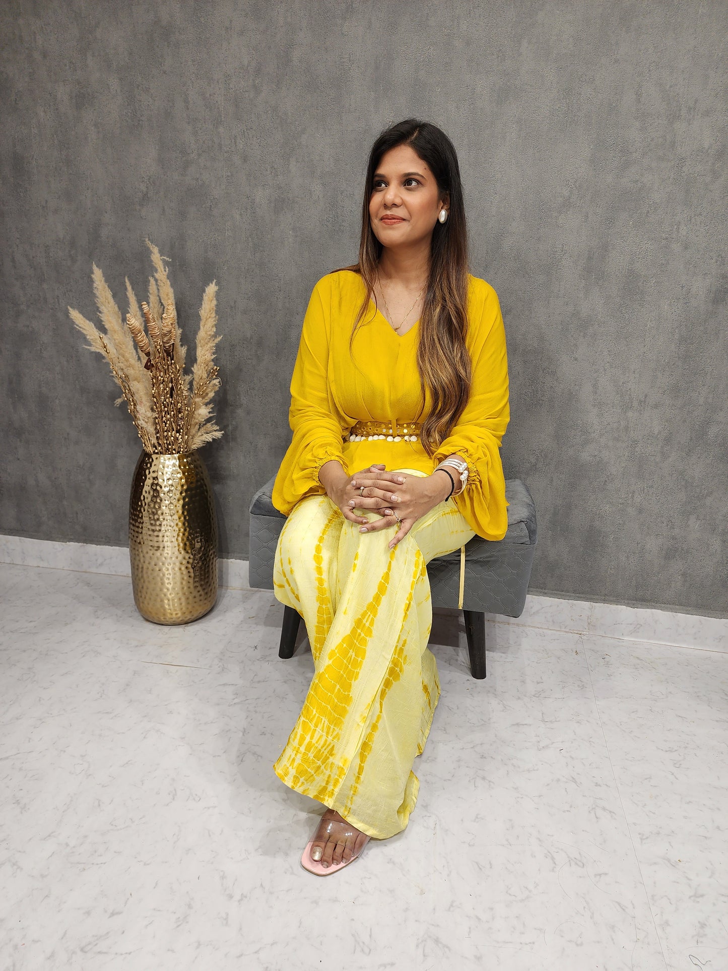 YAMI YELLOW SHIBORI CO-ORD SET WITH BELT