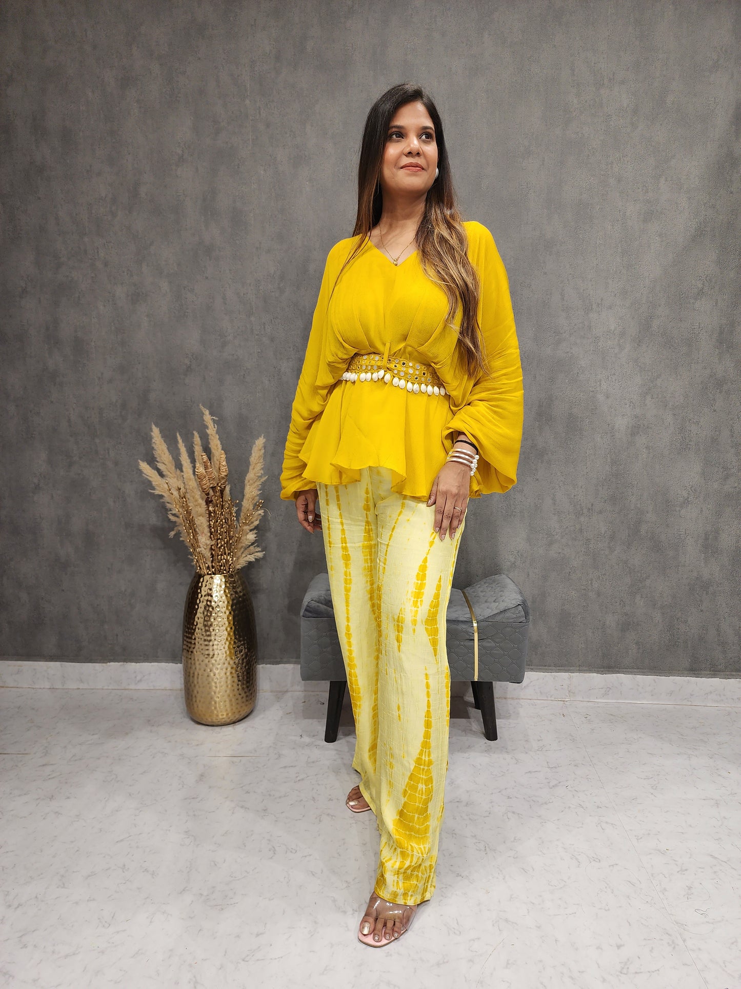 YAMI YELLOW SHIBORI CO-ORD SET WITH BELT