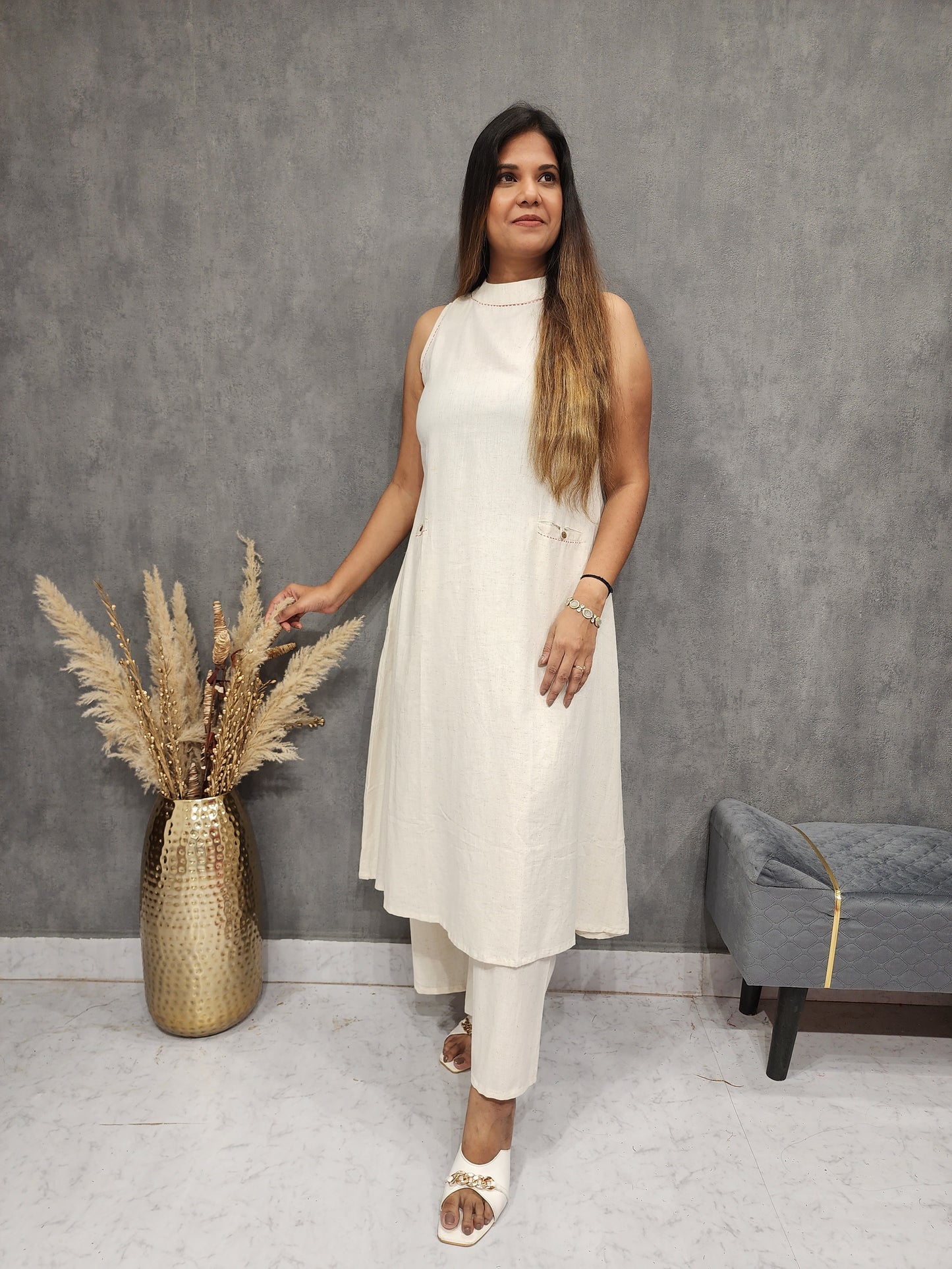 DIVA OFF-WHITE HALTER NECK CO-ORD SET