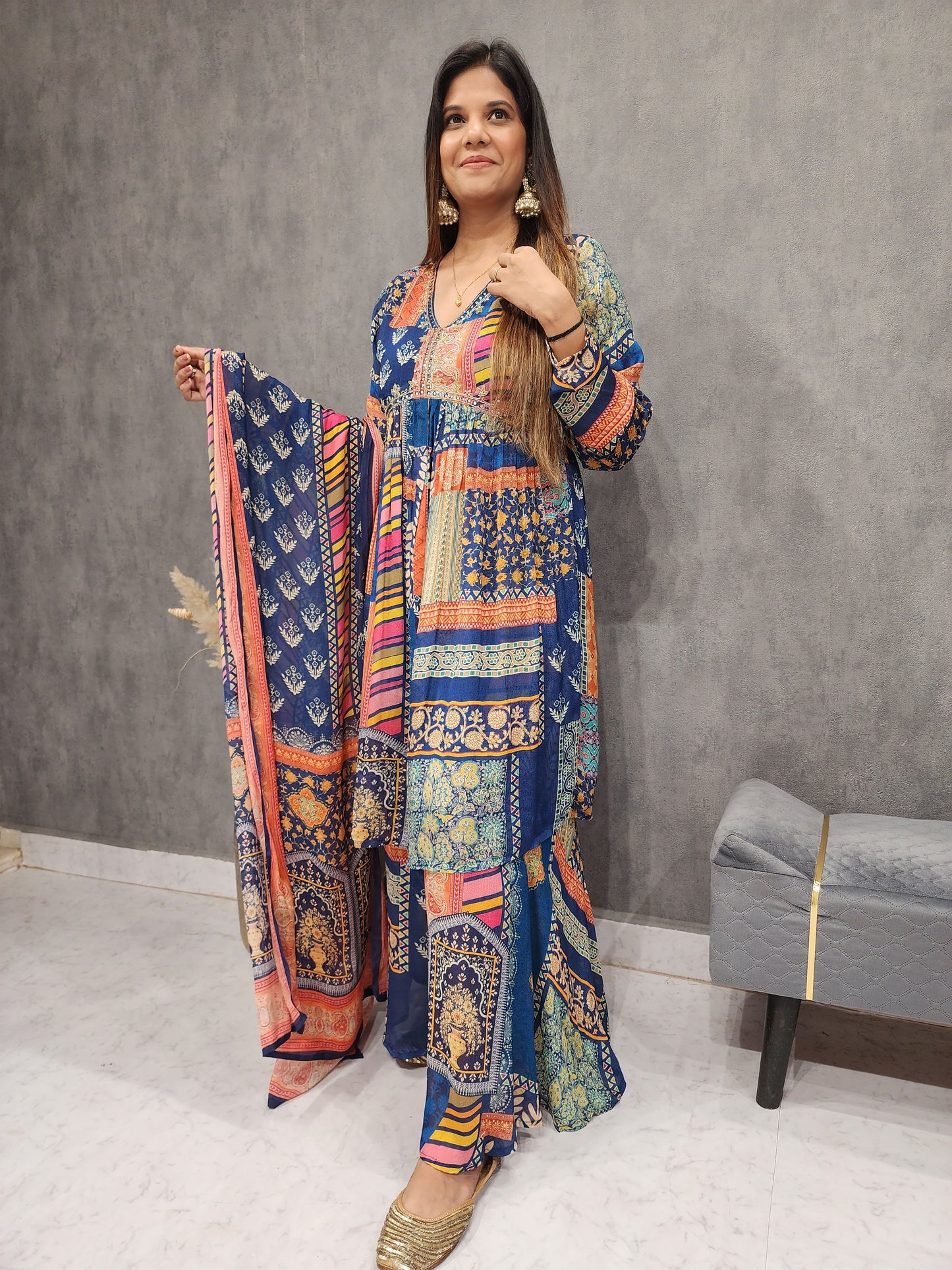 TEAL BLUE ALIA CUT CENTRE SLIT GARARA SET