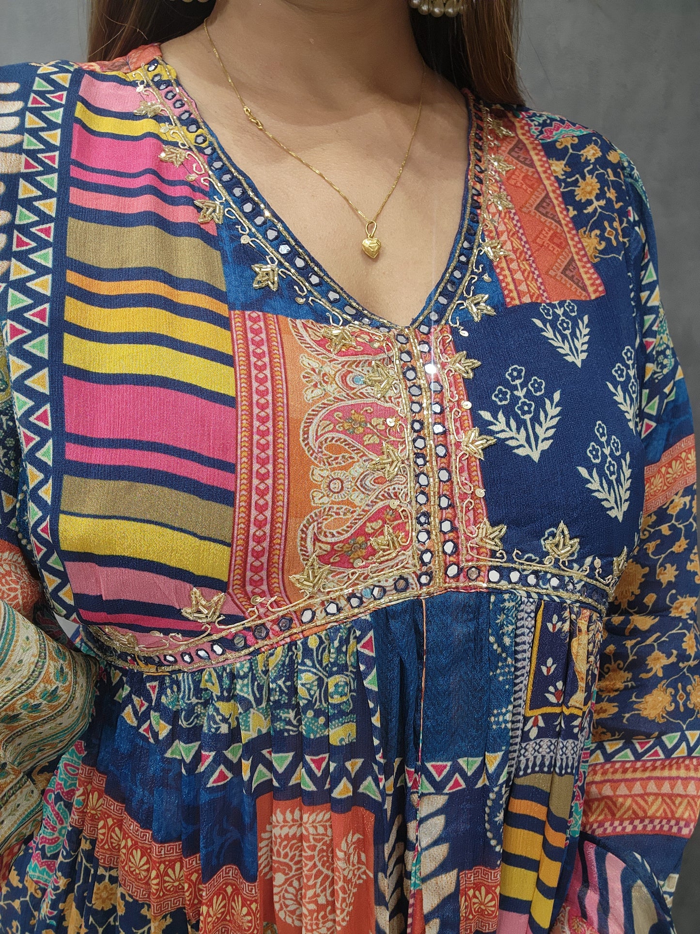 TEAL BLUE ALIA CUT CENTRE SLIT GARARA SET