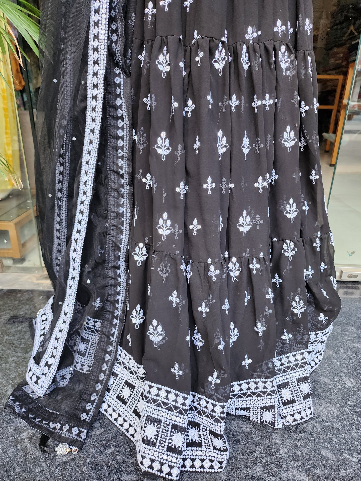 BLACK ALIA NECK EMBROIDERED LEHENGA DRESS