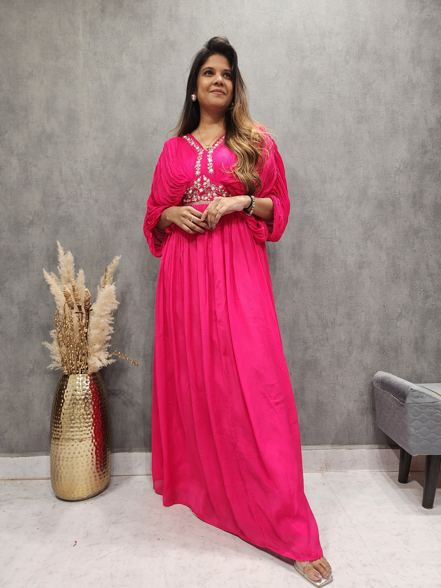DAZZLE PINK EMBROIDED MAXI DRESS