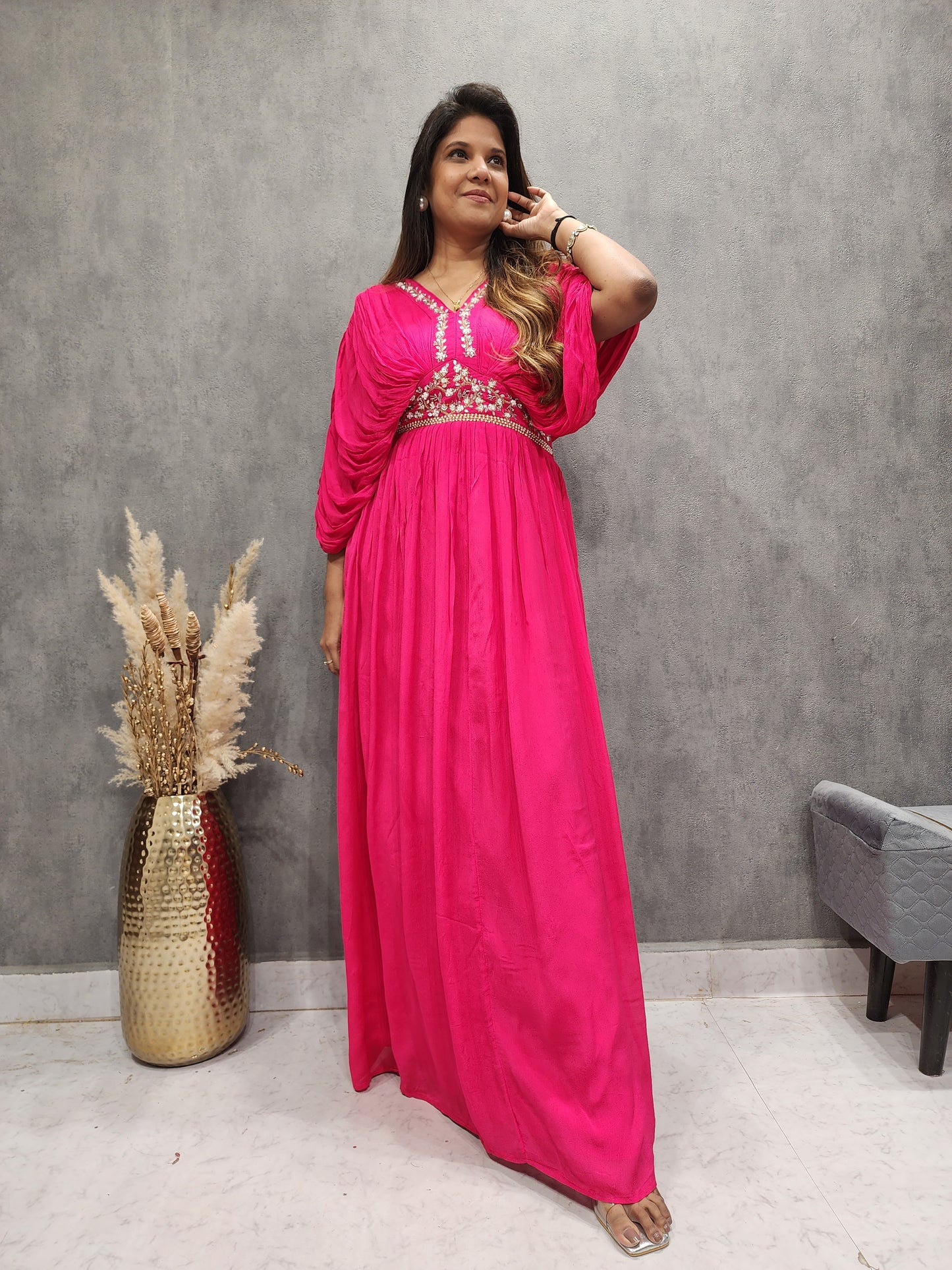 DAZZLE PINK EMBROIDED MAXI DRESS