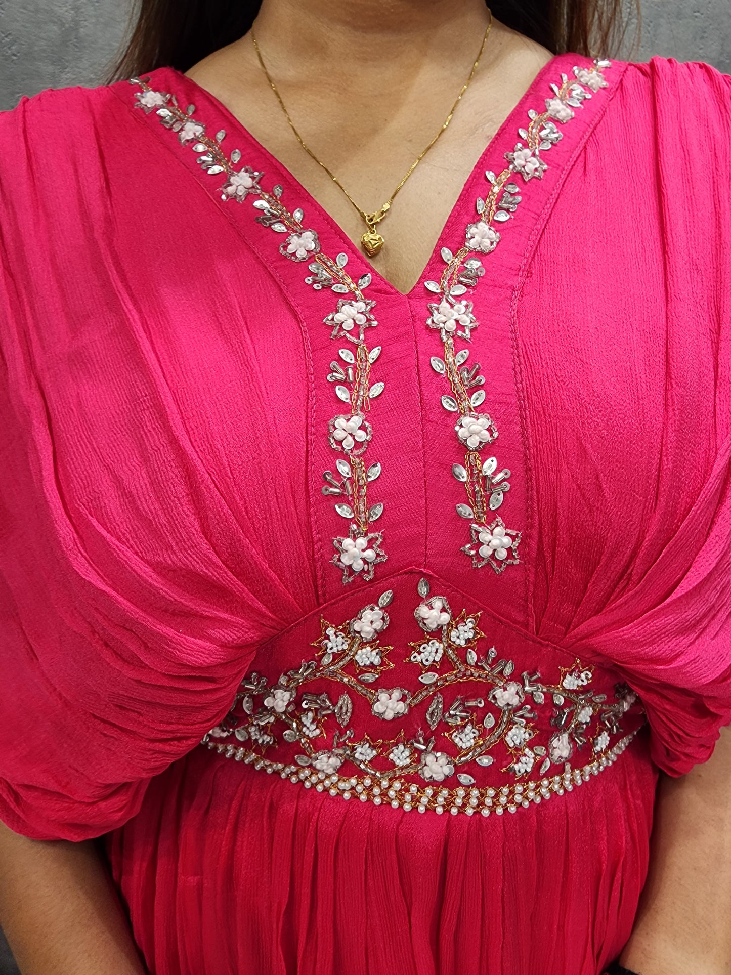 DAZZLE PINK EMBROIDED MAXI DRESS