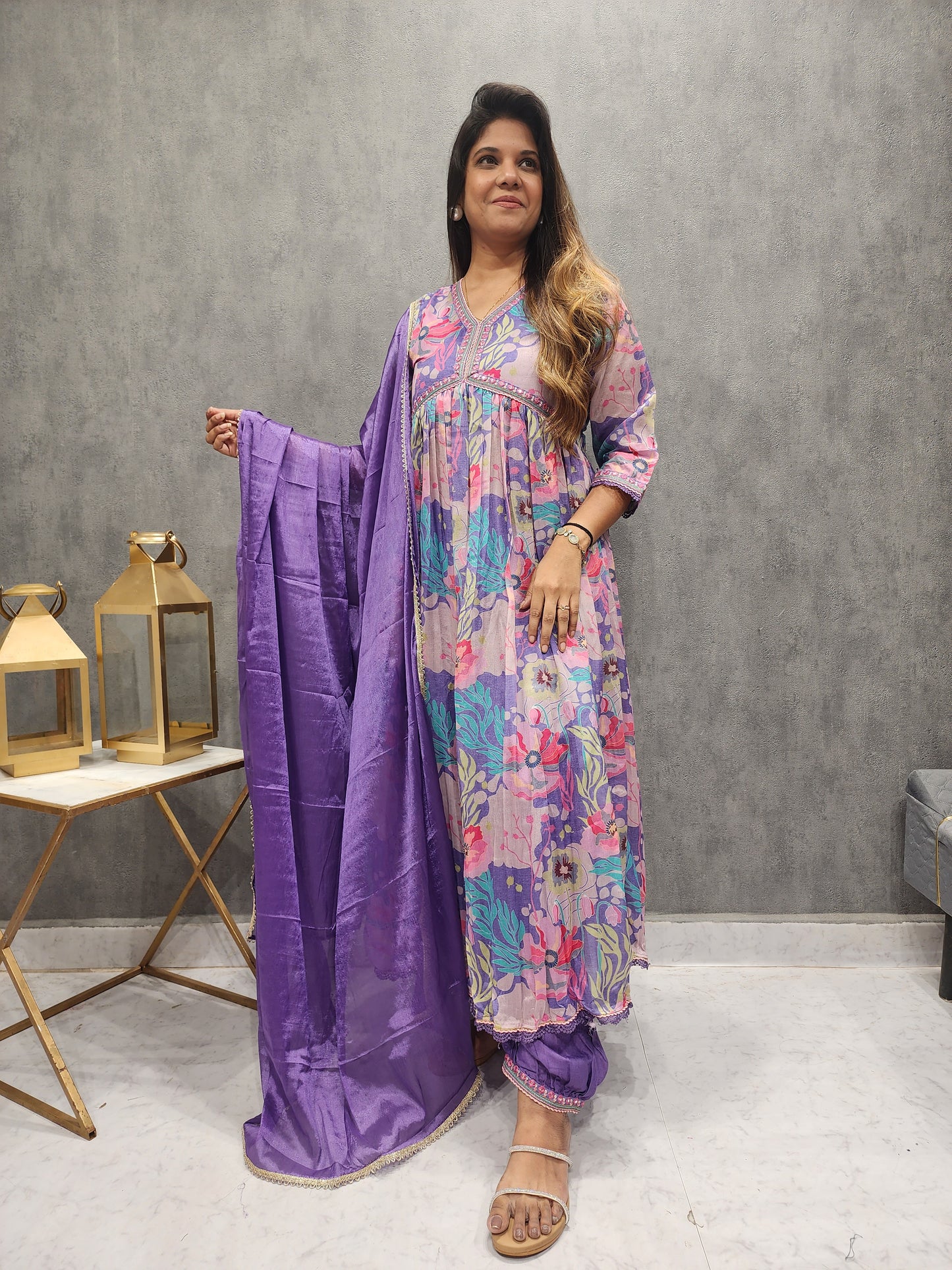 PURPLE FLORAL AFGHANI SUIT