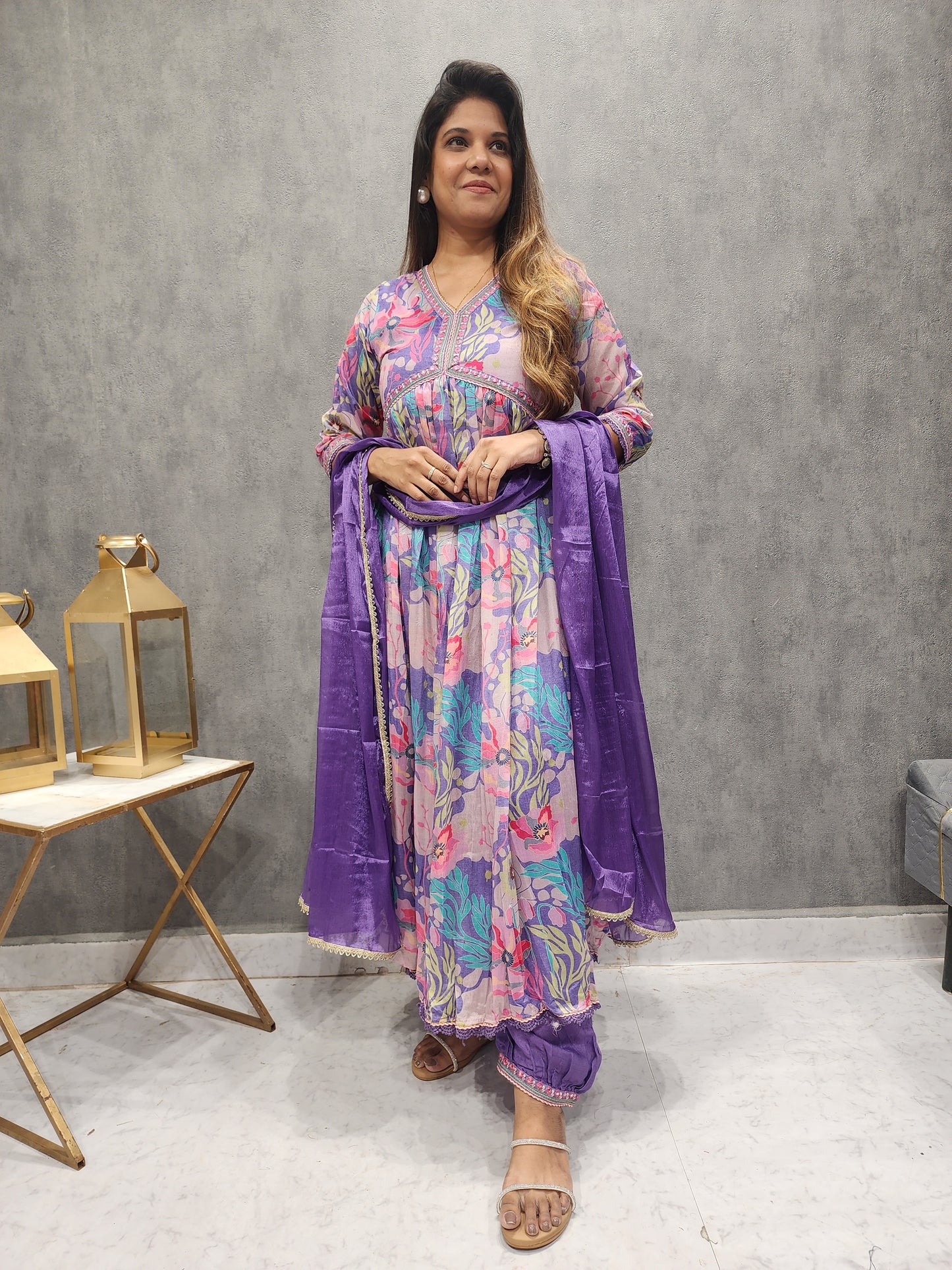 PURPLE FLORAL AFGHANI SUIT