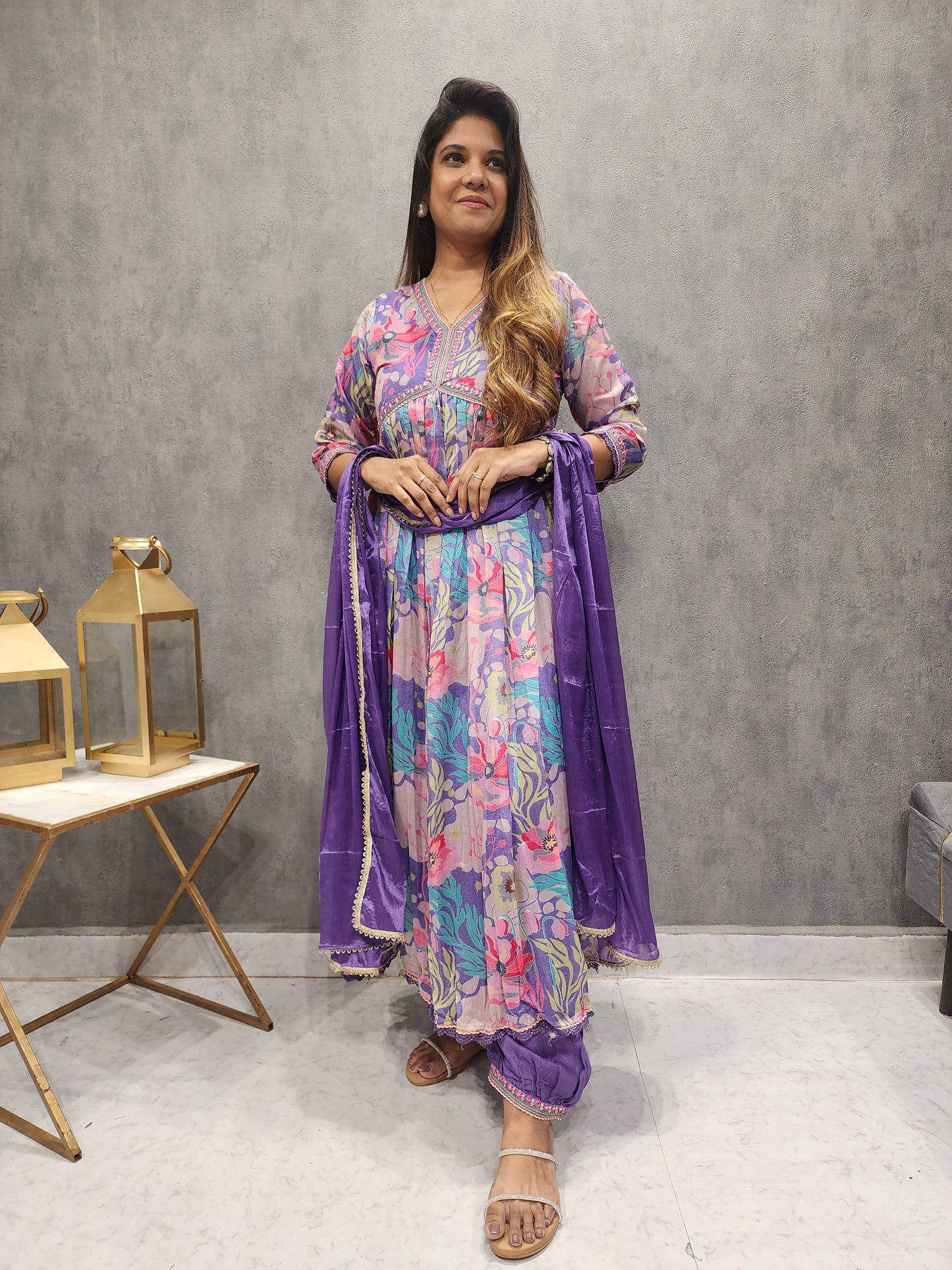 PURPLE FLORAL AFGHANI SUIT