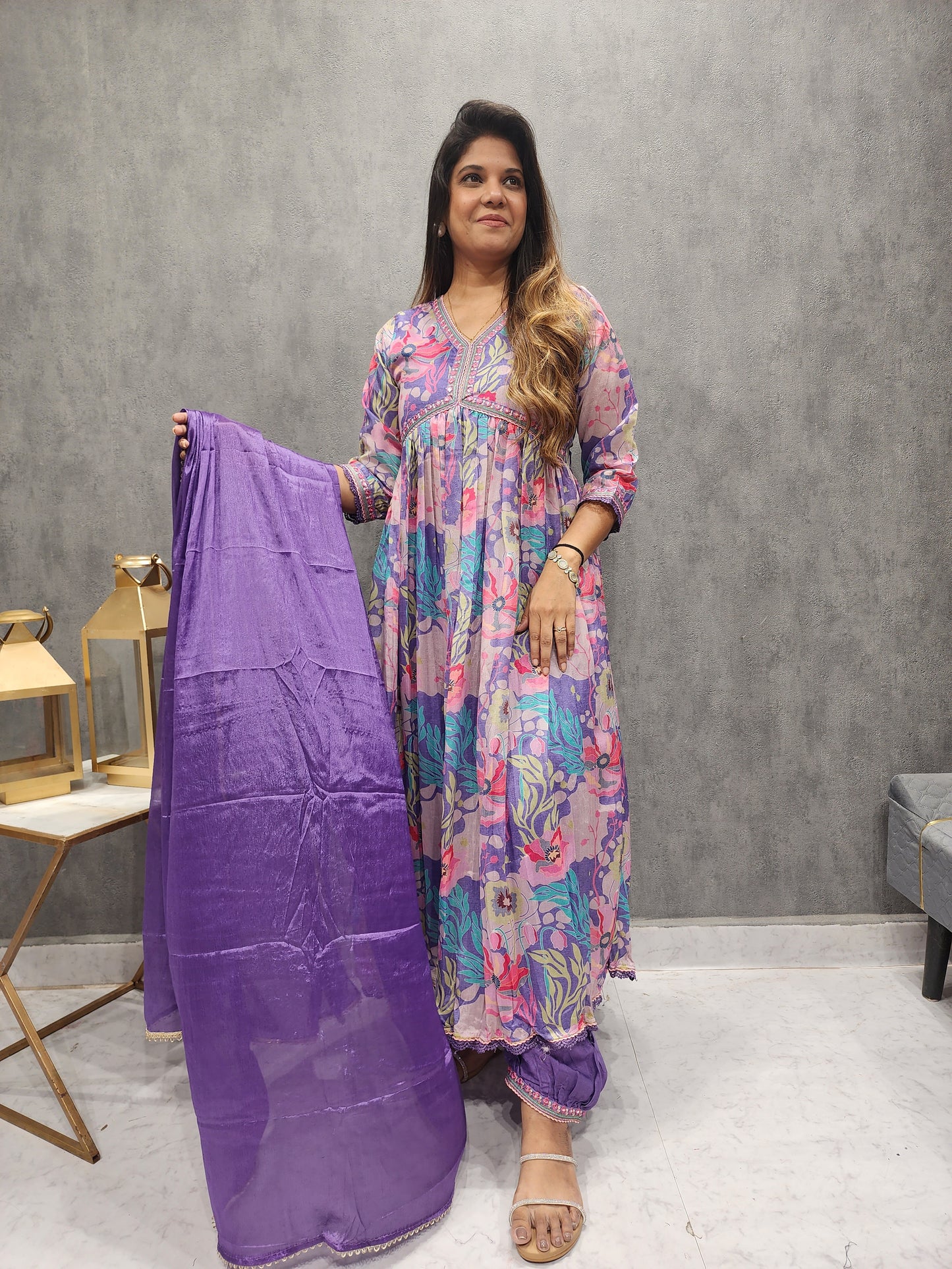 PURPLE FLORAL AFGHANI SUIT