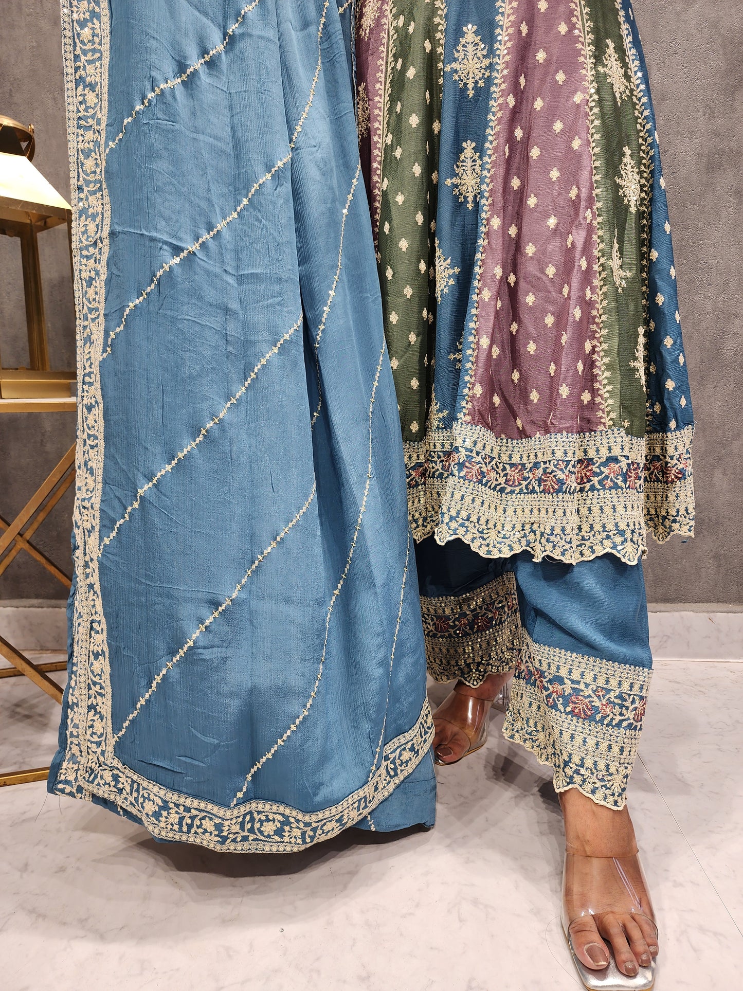 MEHER MULTI COLOUR POWDER BLUE ANARKALI SUIT