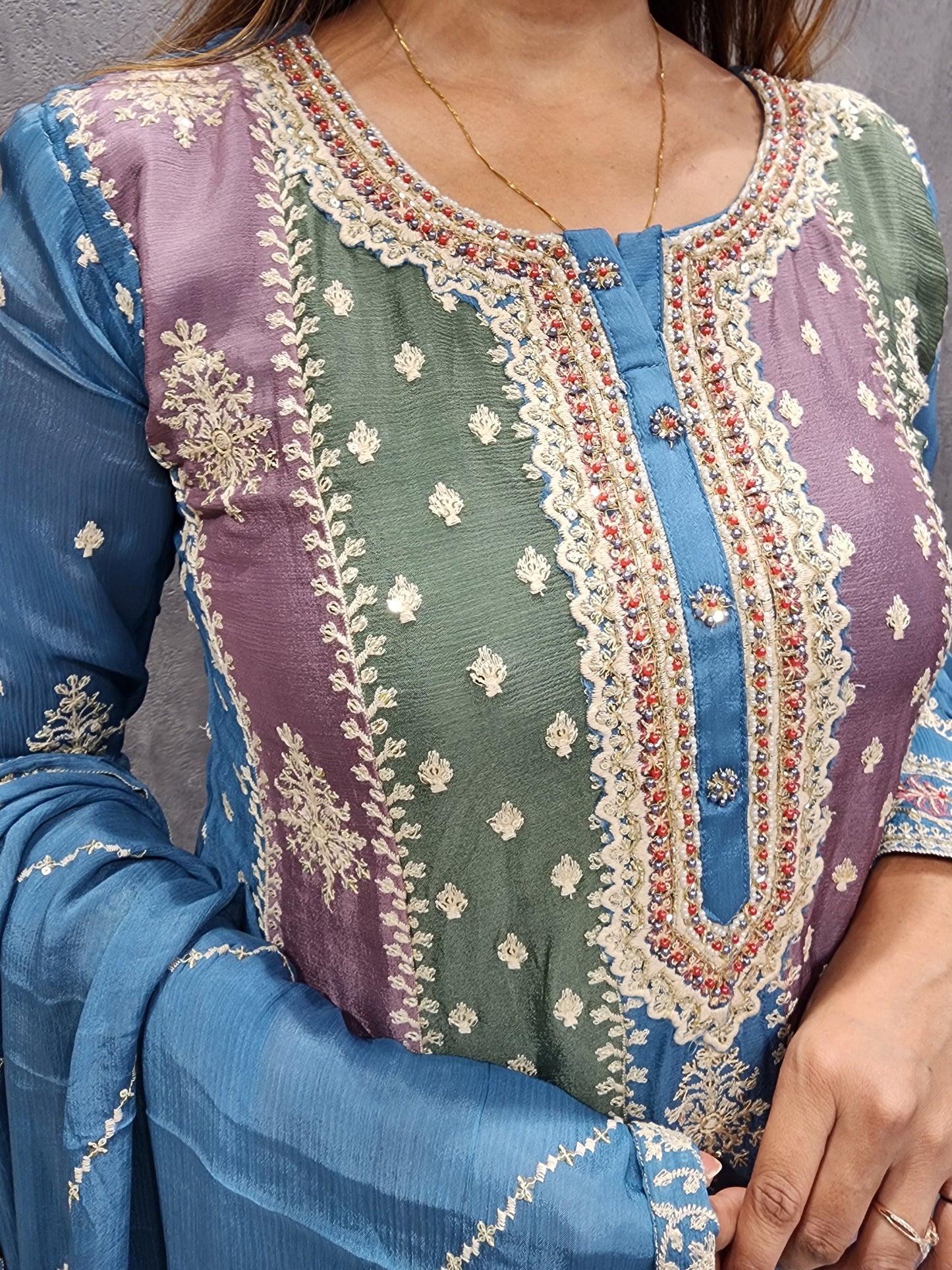 MEHER MULTI COLOUR POWDER BLUE ANARKALI SUIT