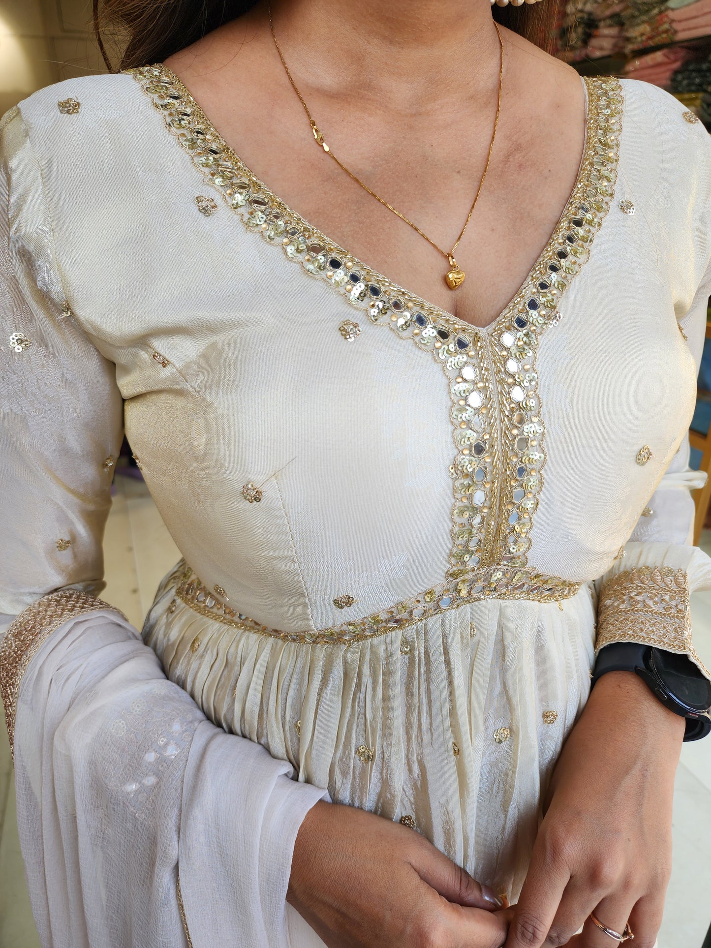 Mannat off-white beige alia neck garara suit