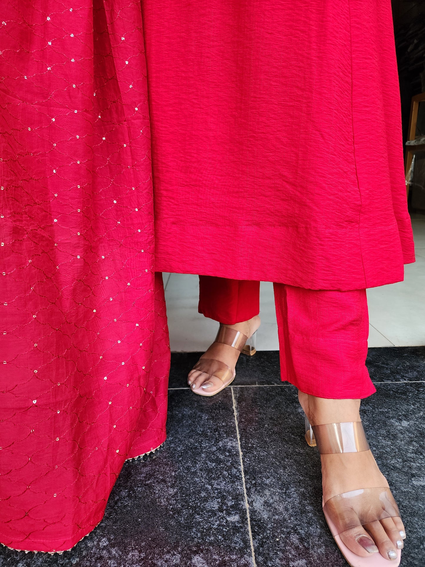 RUKSAAR RED HAND EMBROIDERED ANARKALI SUIT