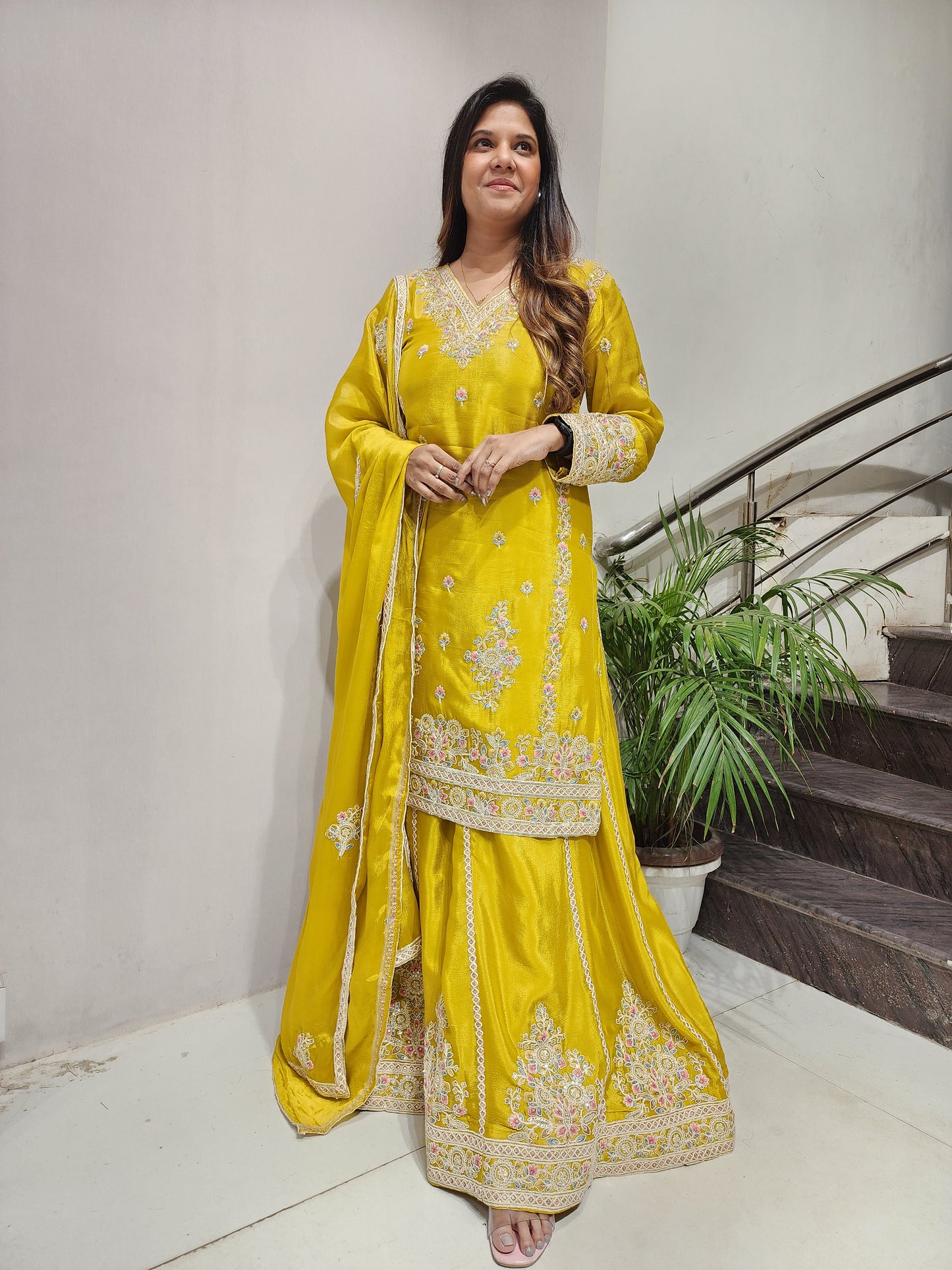 RANIBAI LIME EMBROIDED SKIRT DRESS