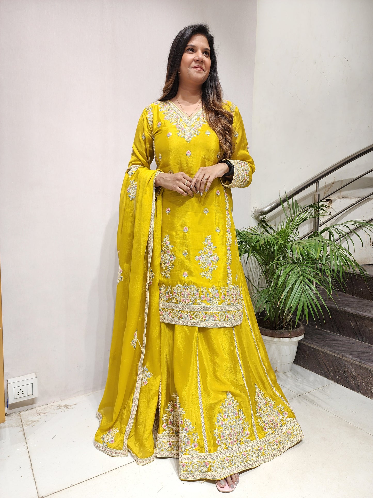 RANIBAI LIME EMBROIDED SKIRT DRESS