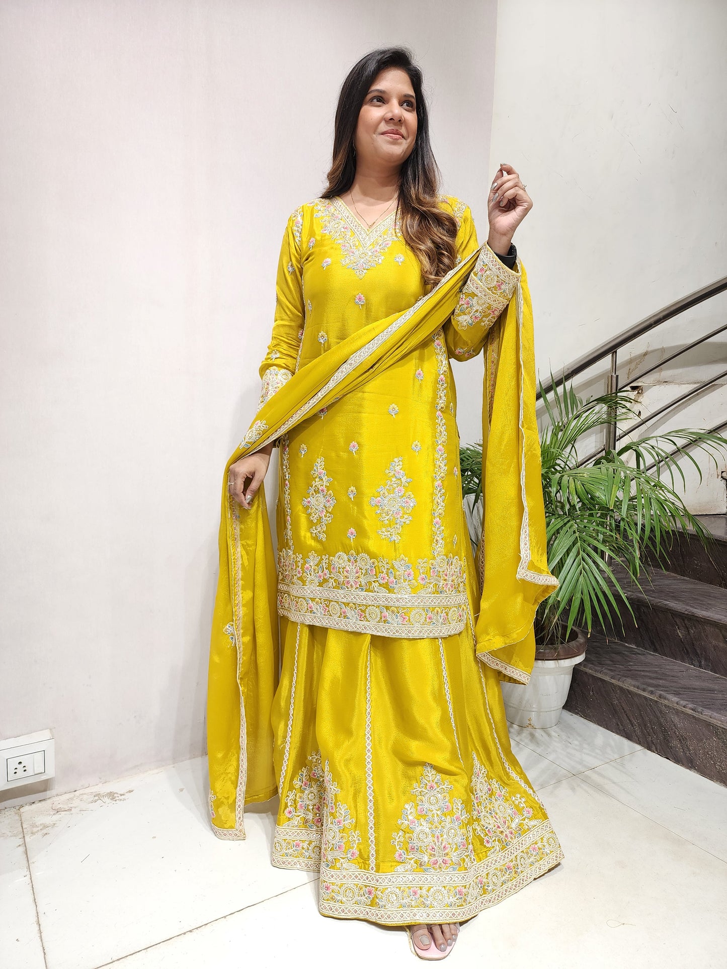 RANIBAI LIME EMBROIDED SKIRT DRESS