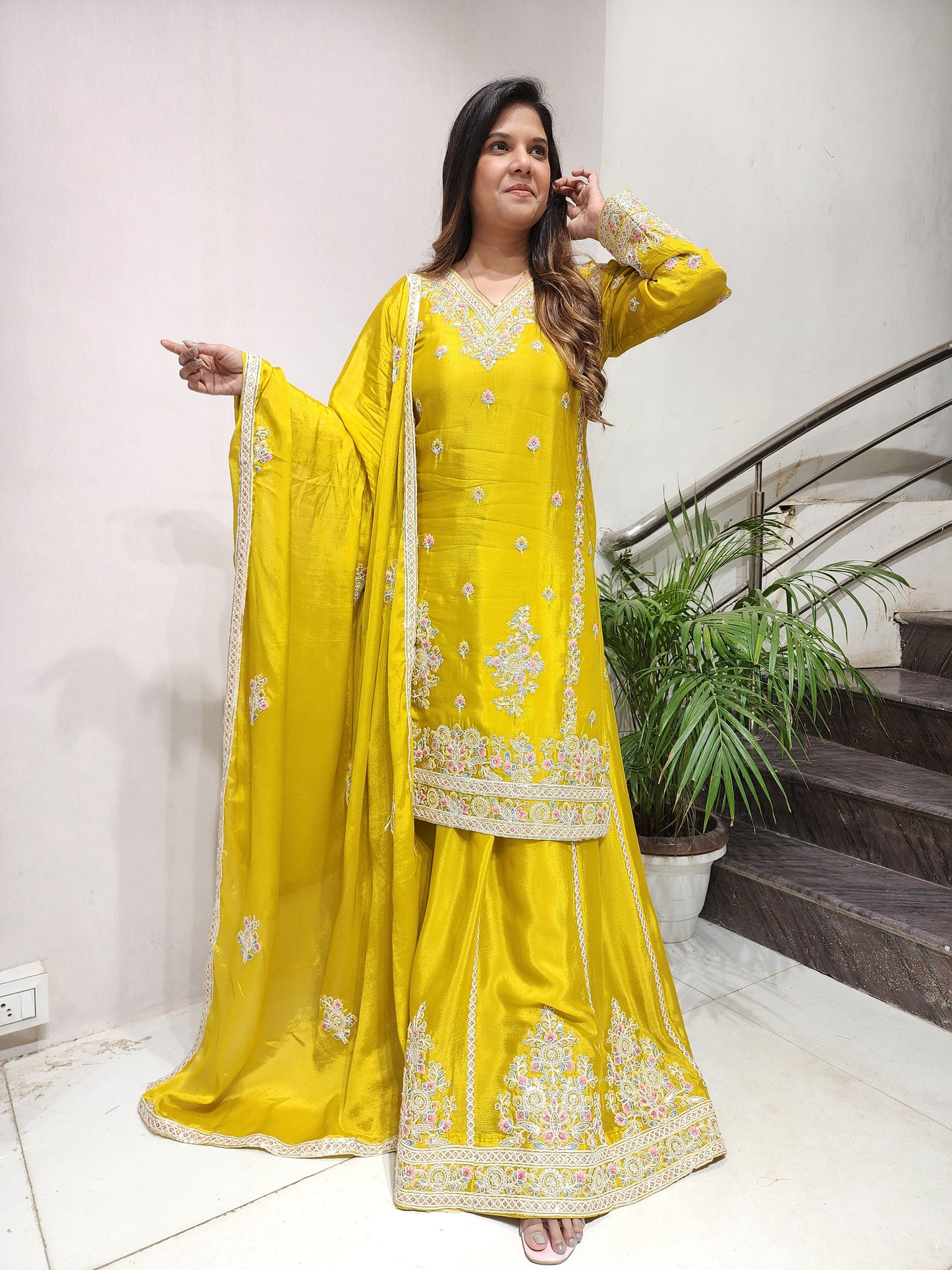 RANIBAI LIME EMBROIDED SKIRT DRESS