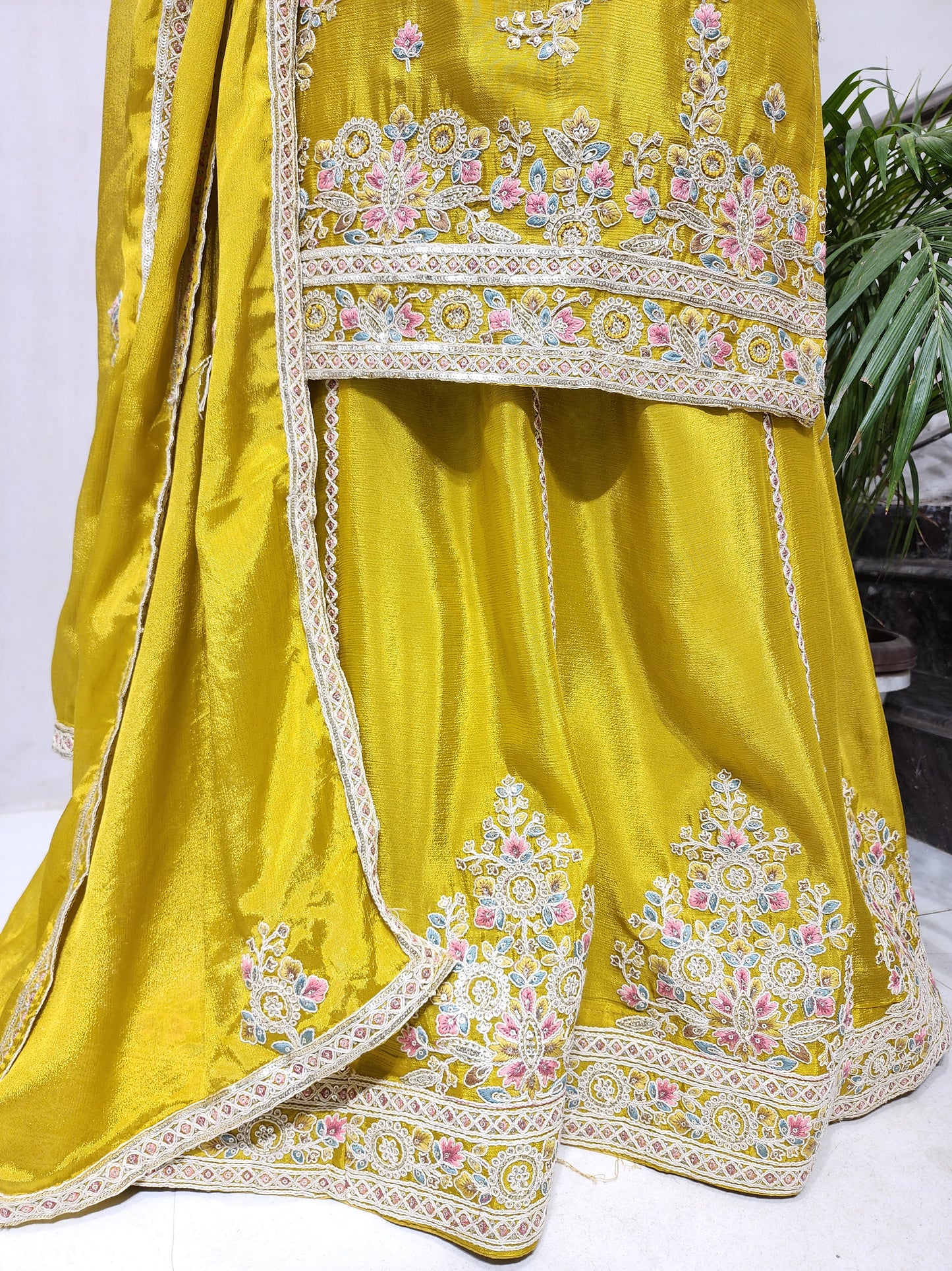 RANIBAI LIME EMBROIDED SKIRT DRESS