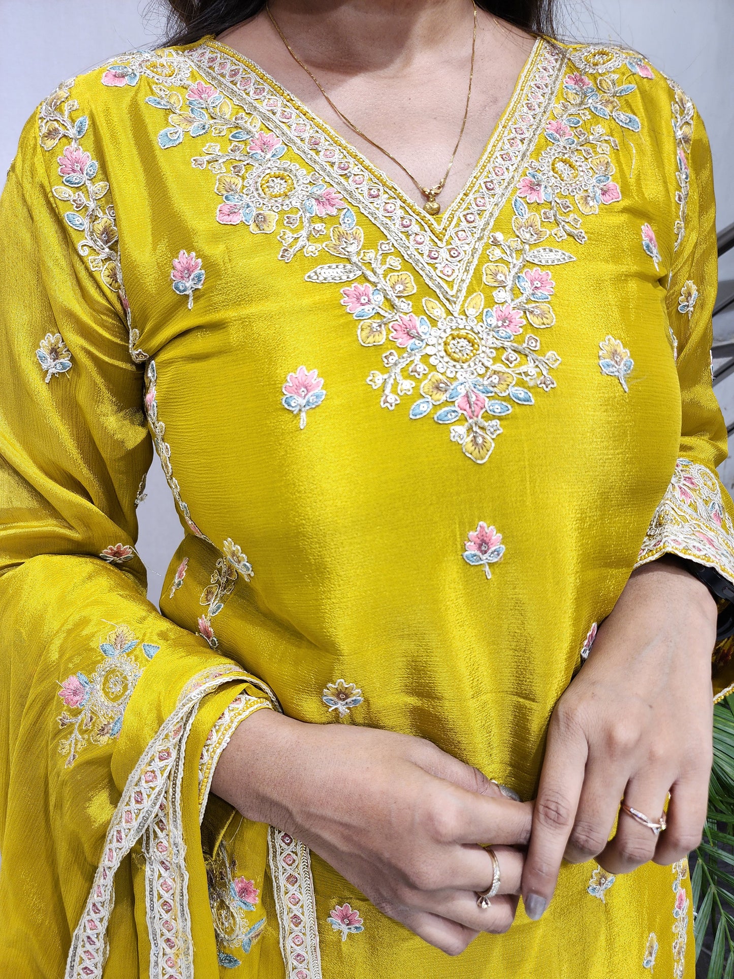 RANIBAI LIME EMBROIDED SKIRT DRESS