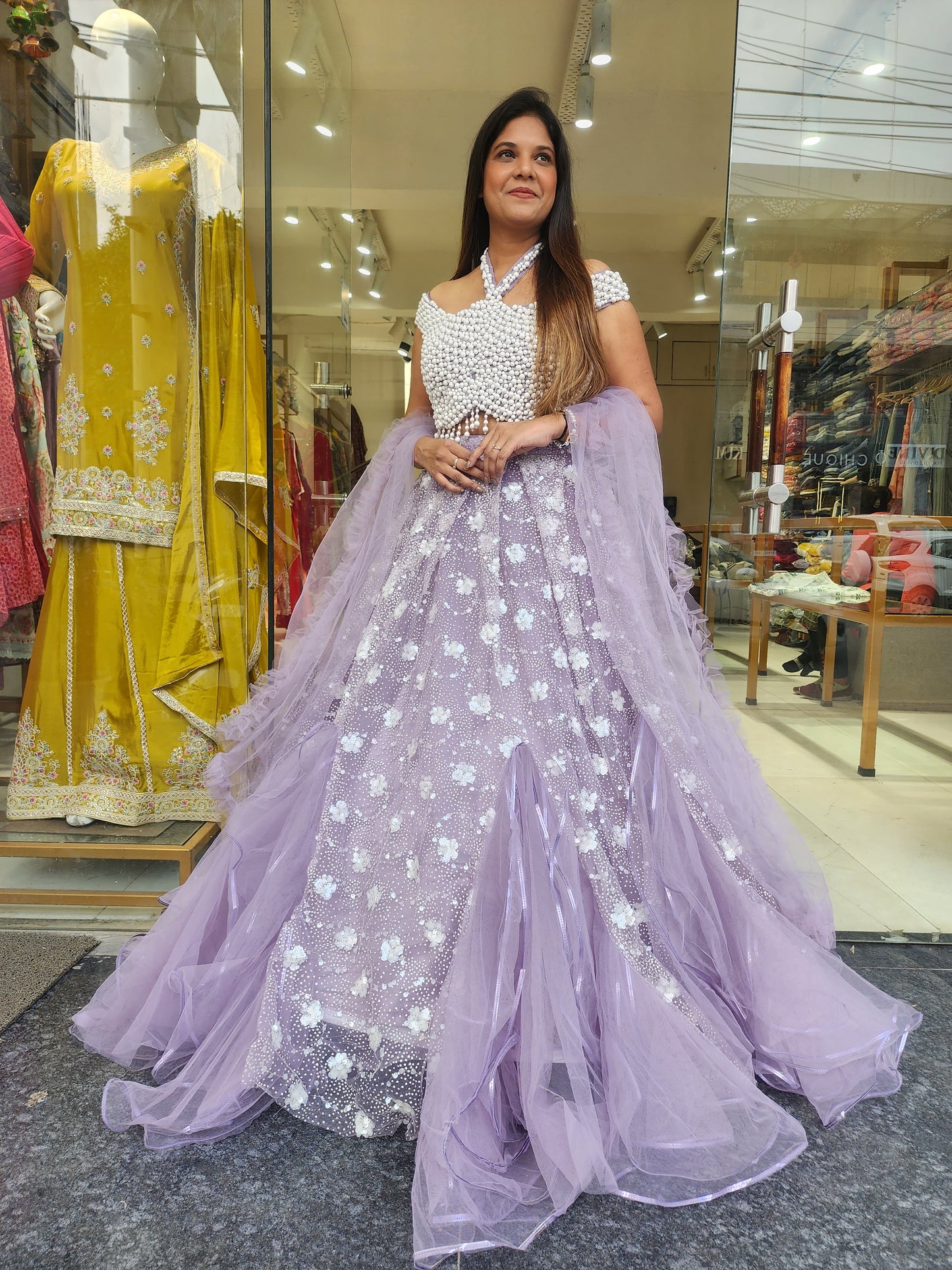 WHITE BEATS LAVENDER PRINCESS LEHENGA