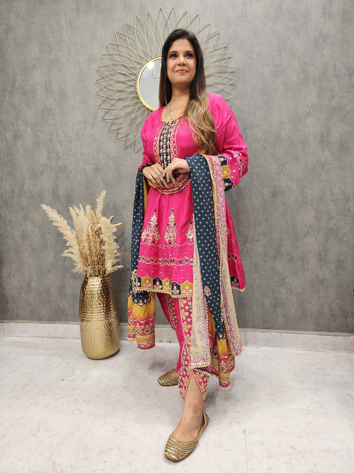 PINK SHORT ANARKALI WITH TULIP PANT & DIGITAL PRINT DUPATTA