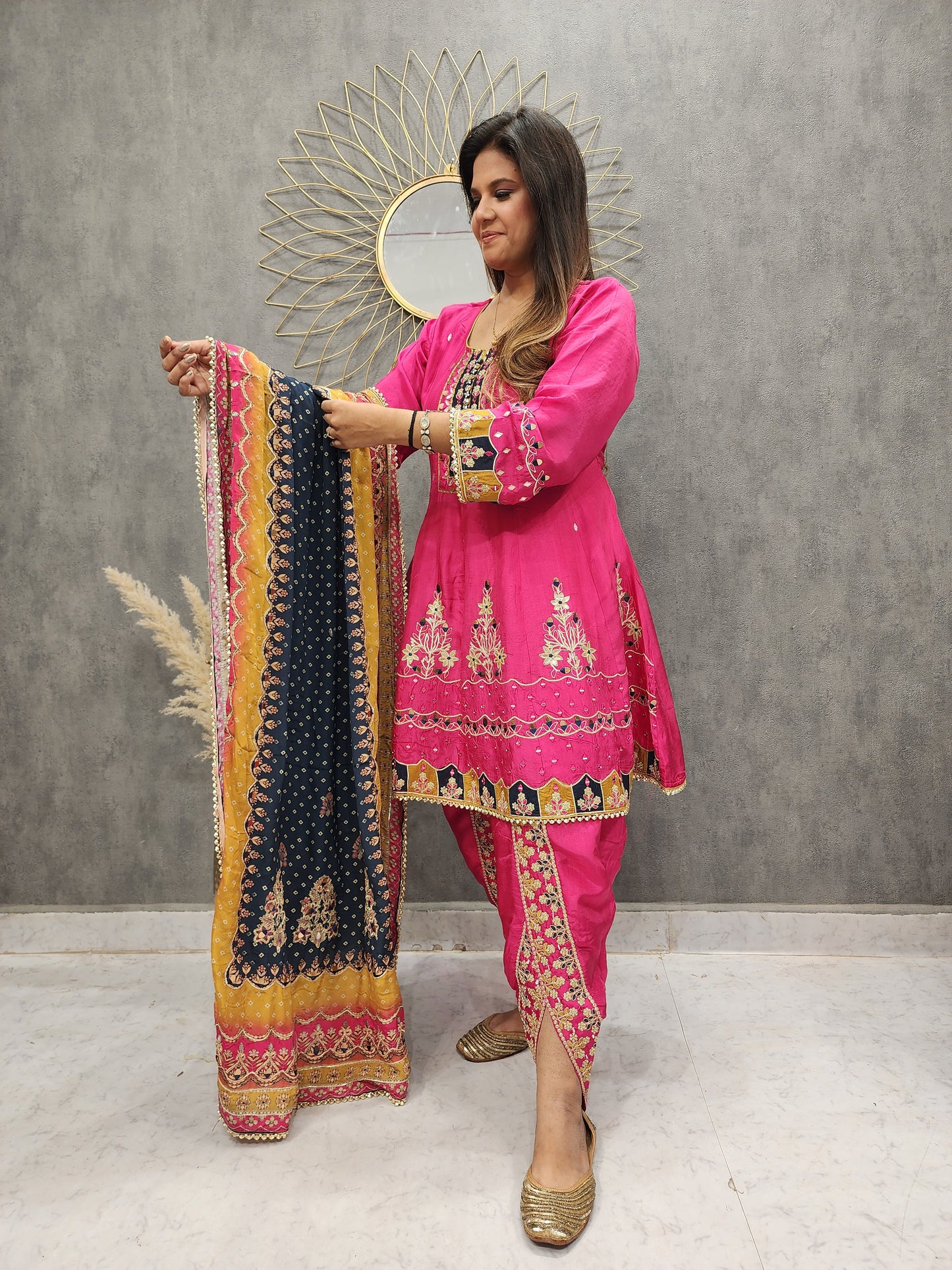 PINK SHORT ANARKALI WITH TULIP PANT & DIGITAL PRINT DUPATTA