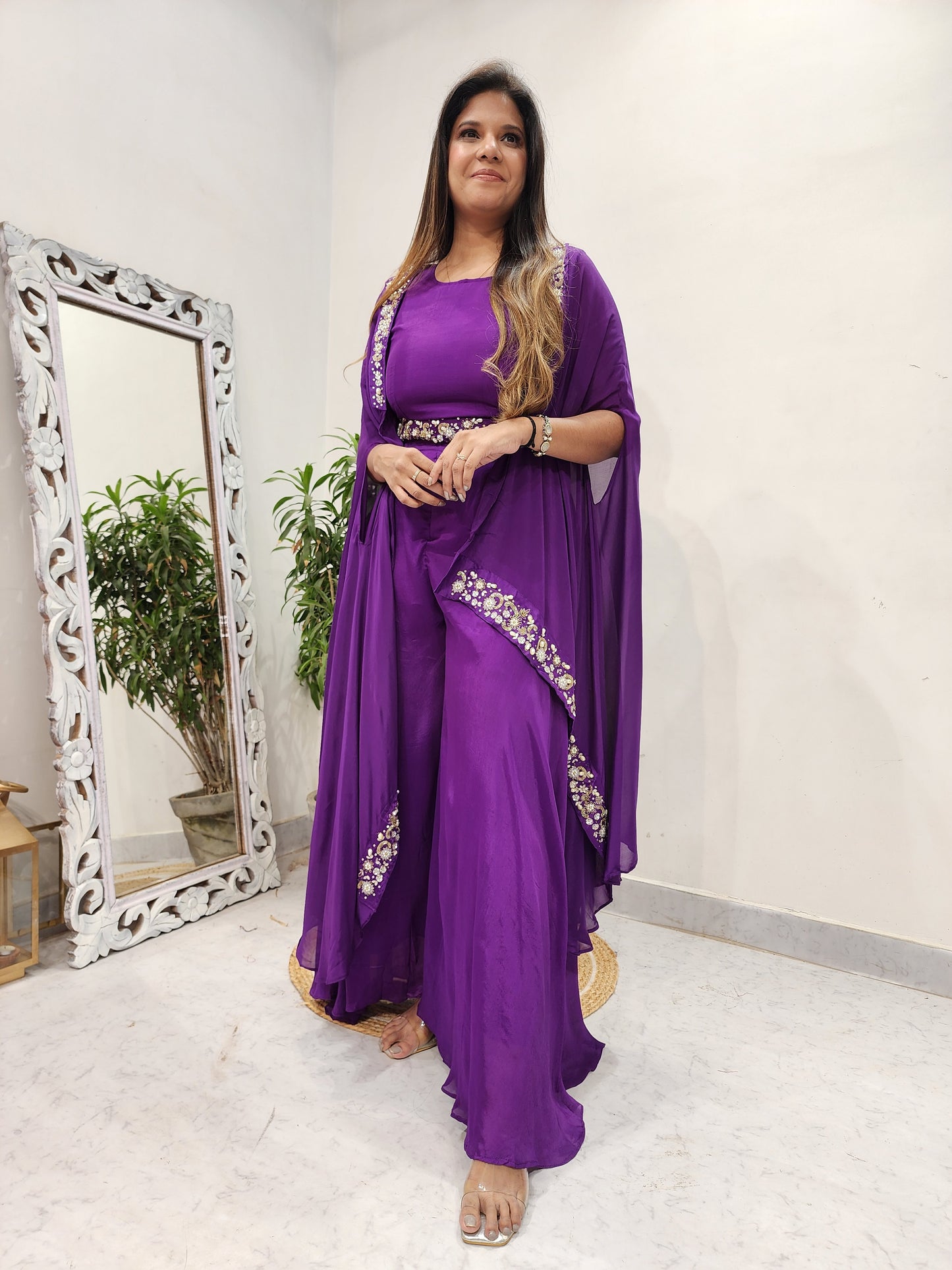 GLAM PURPLE INDO WESTERN DIVIDER DRESS