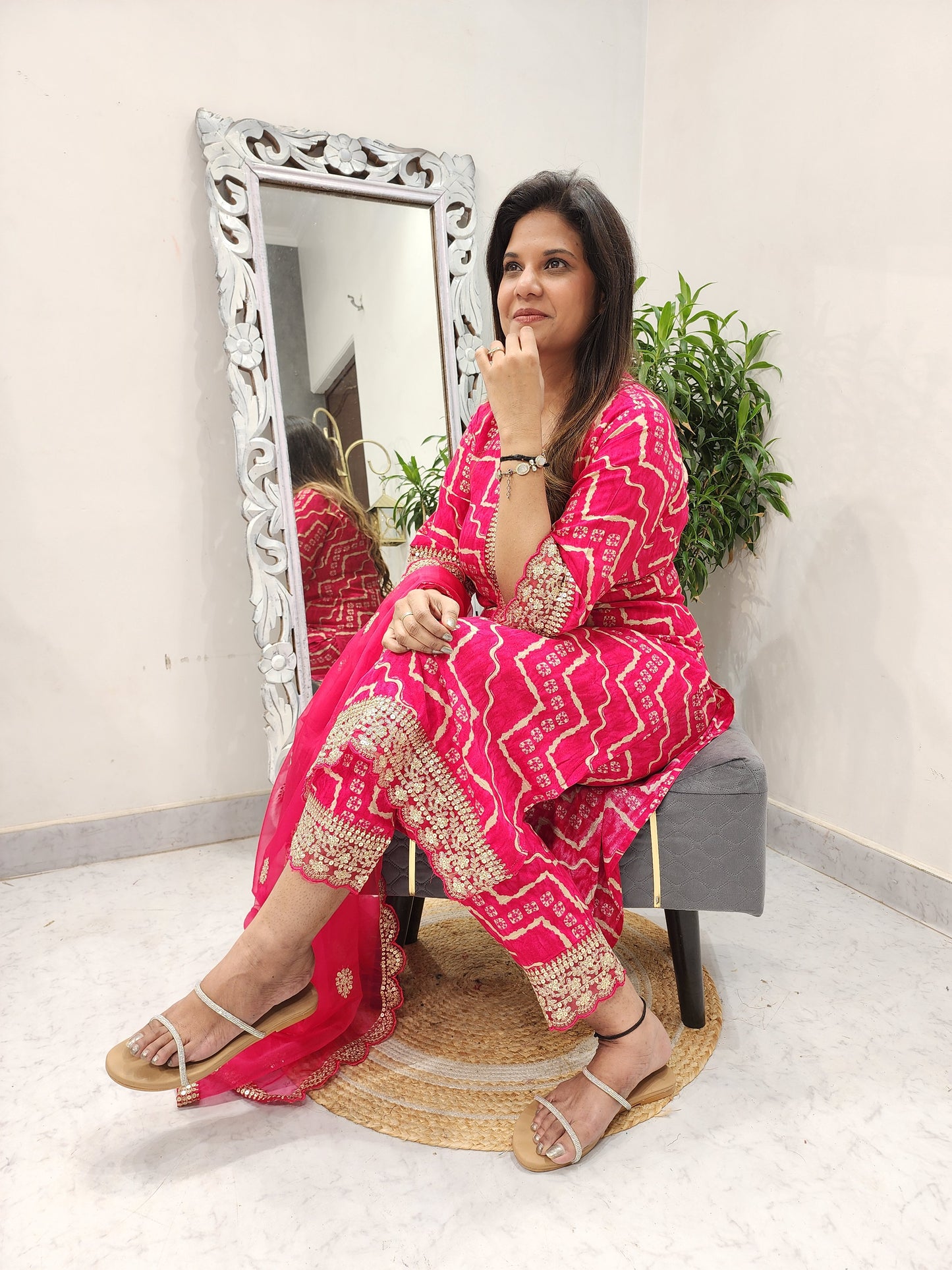 PINK EMBROIDED STRAIGHT PANT SUIT WITH ORGANZA DUPATTA