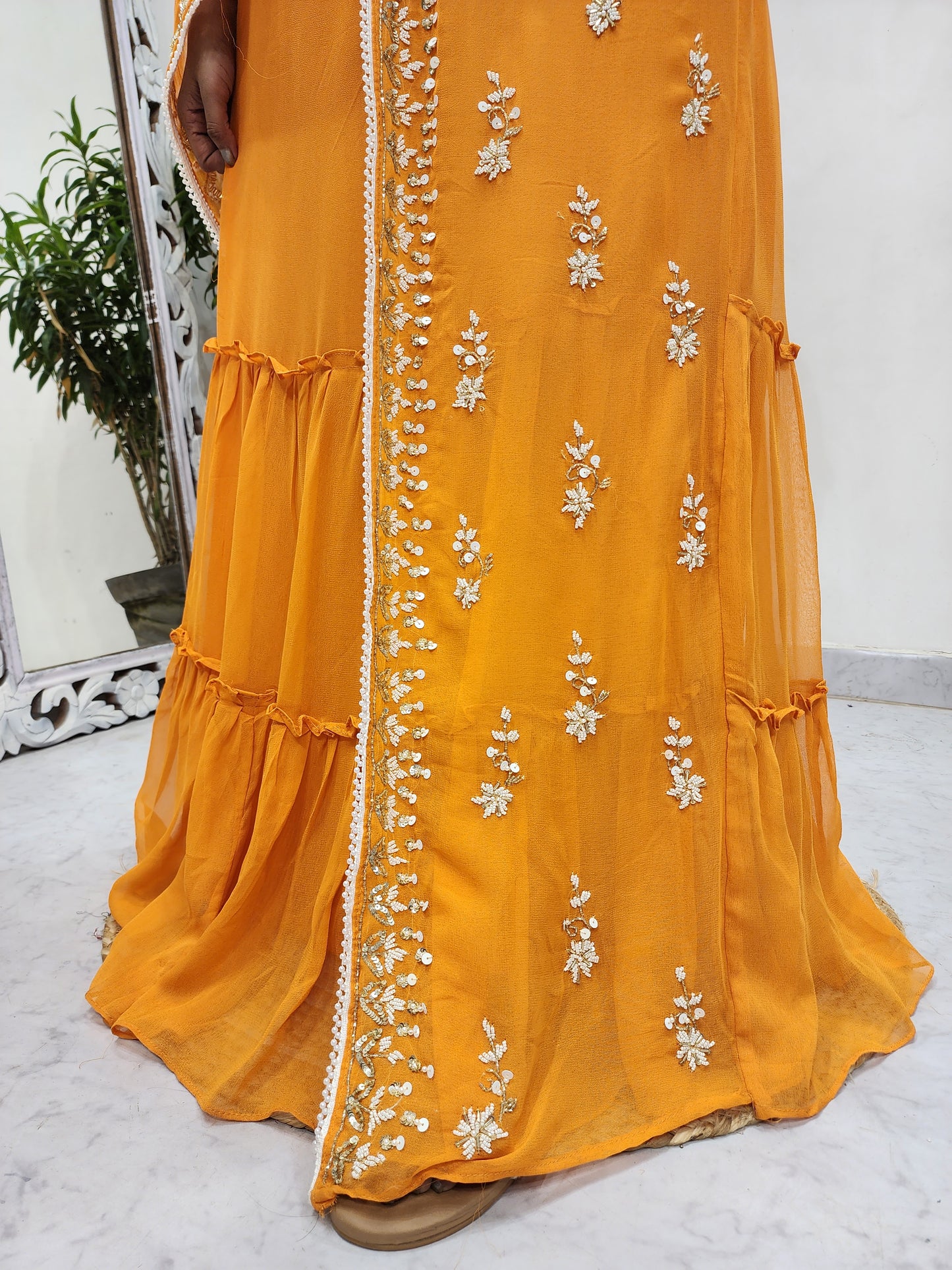 MADHURI ORANGE DRAPE EMBROIDED SAREE
