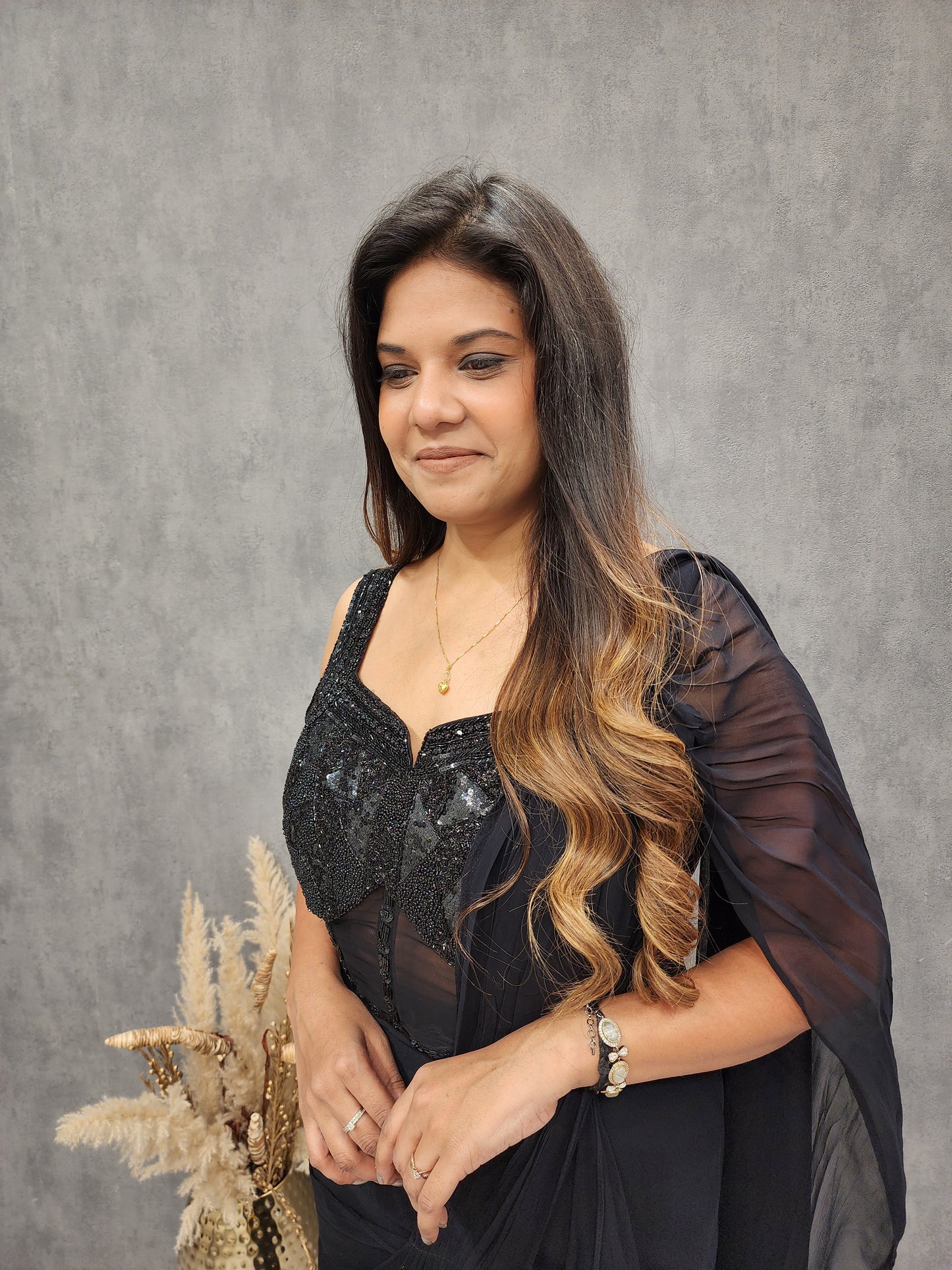 GLAM BLACK DRAPE RUFFLES SAREE