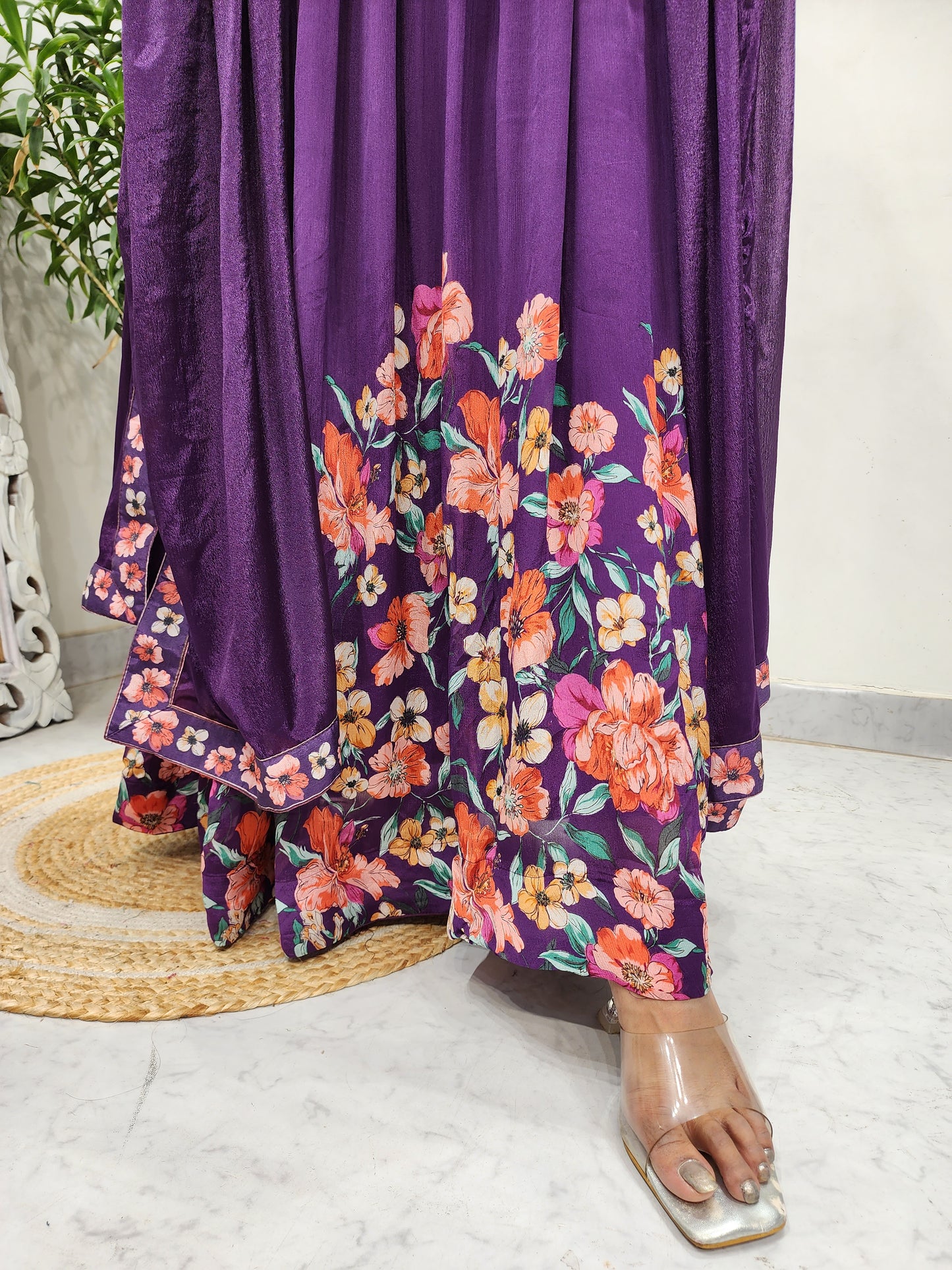 KARISHMA PURPLE FLORAL ALIA CUT MAXI GOWN