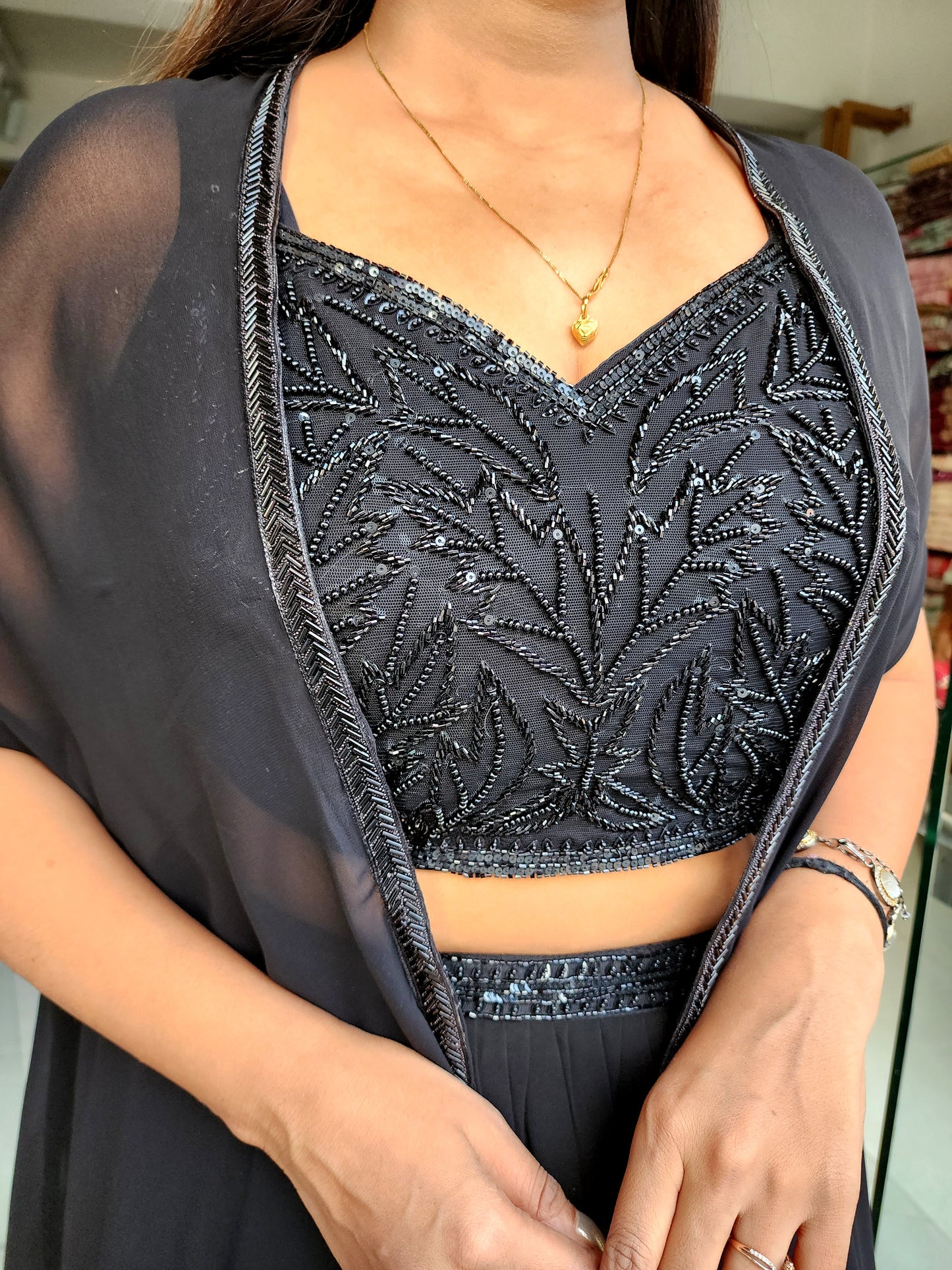 BLACK EMBROIDED 3PC INDO-WESTERN DRESS