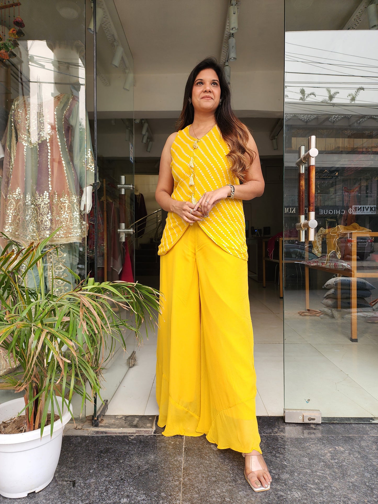 YELLOW 2 in 1 CO-ORD SET WITH CAPE