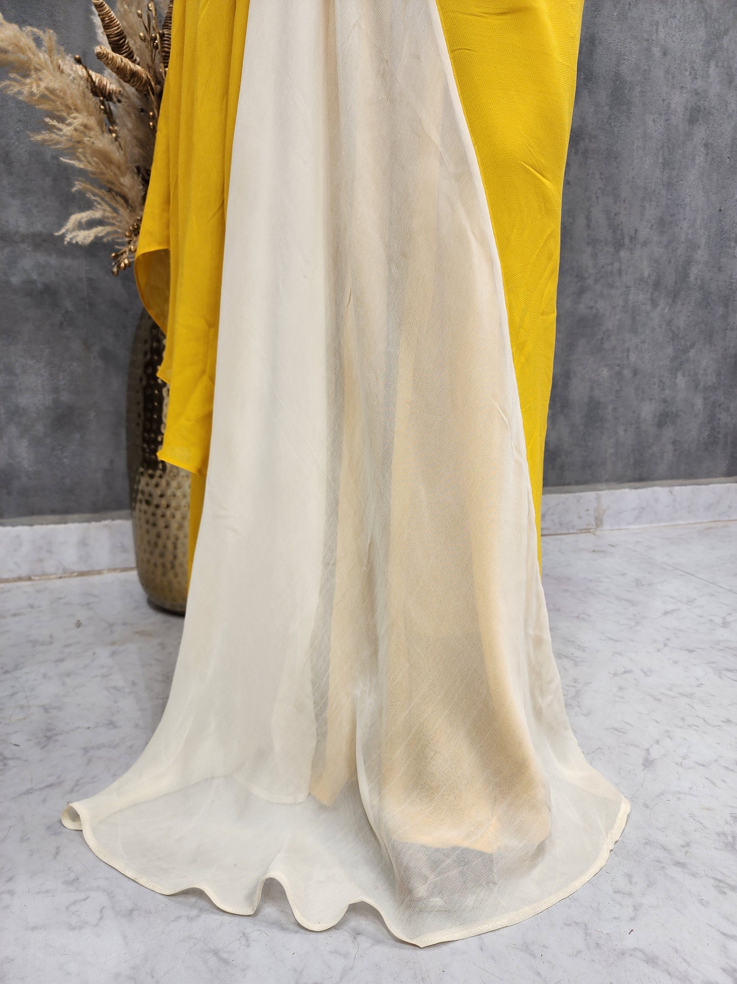 BEBO 2 IN 1 YELLOW AND CREAM DRAPE HALTER NECK SAREE