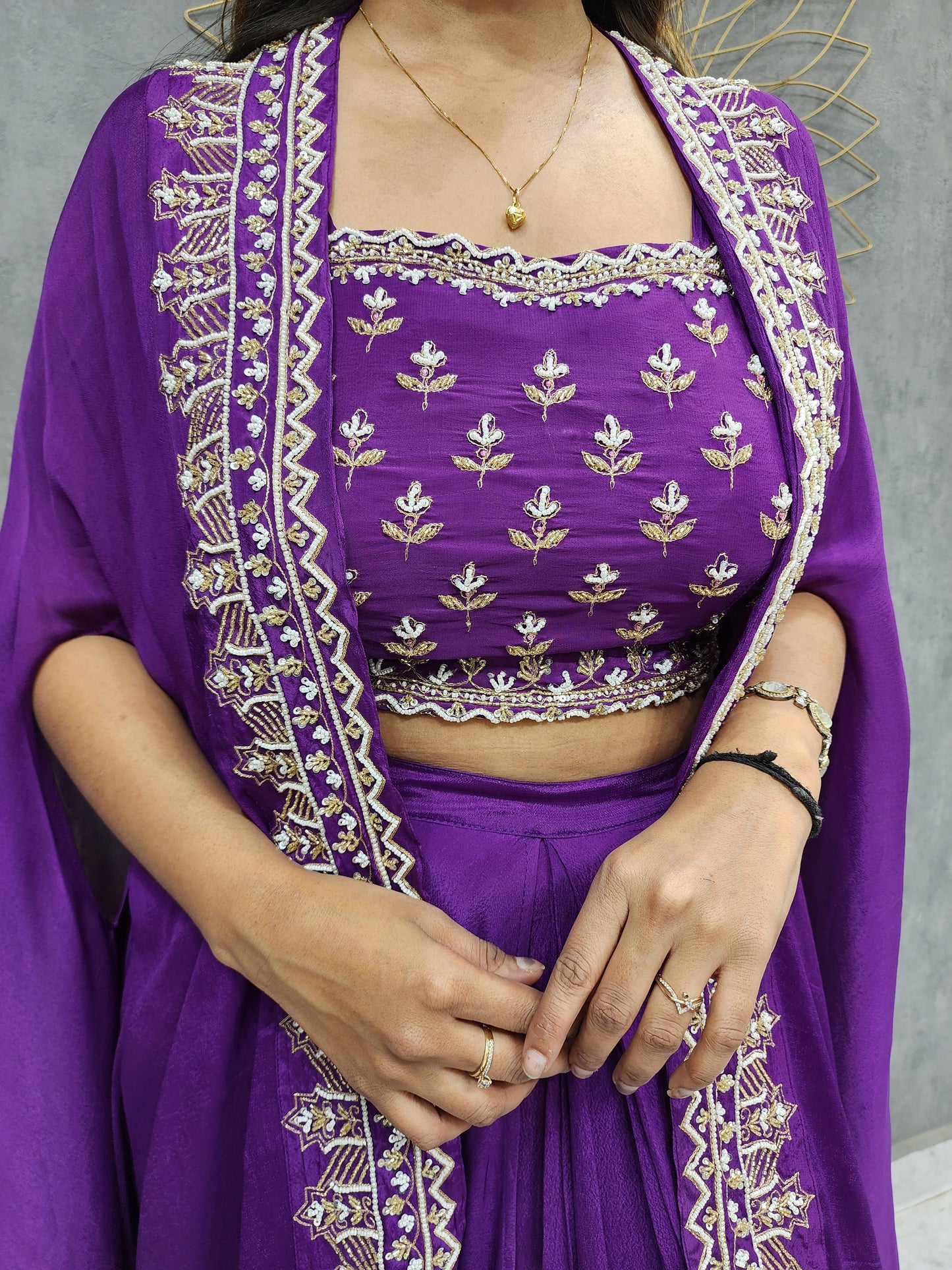 Kaynath purple 3pc cape cowl dress