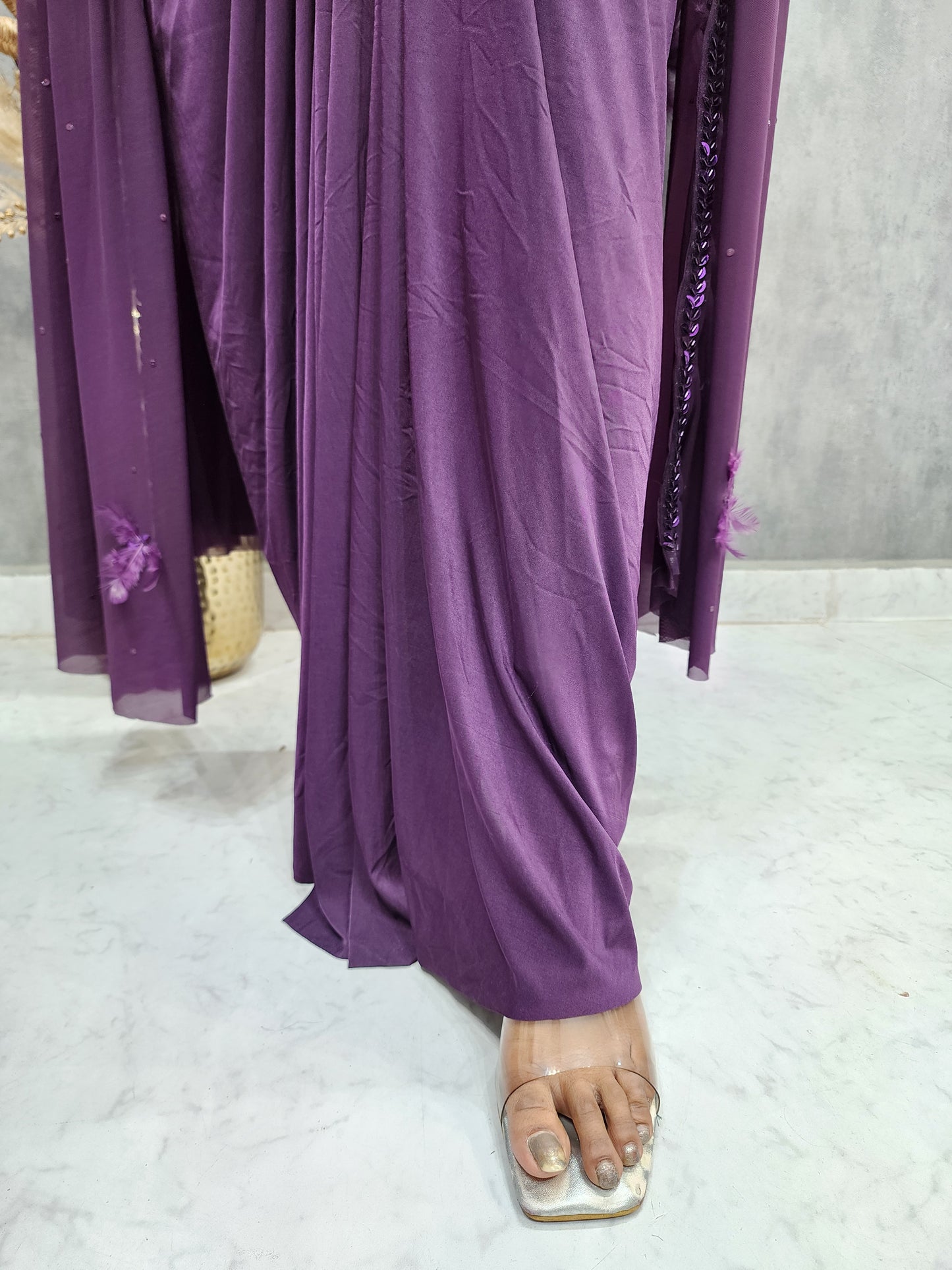 WINE CAPE STYLE DUPATTA COWL DRESS