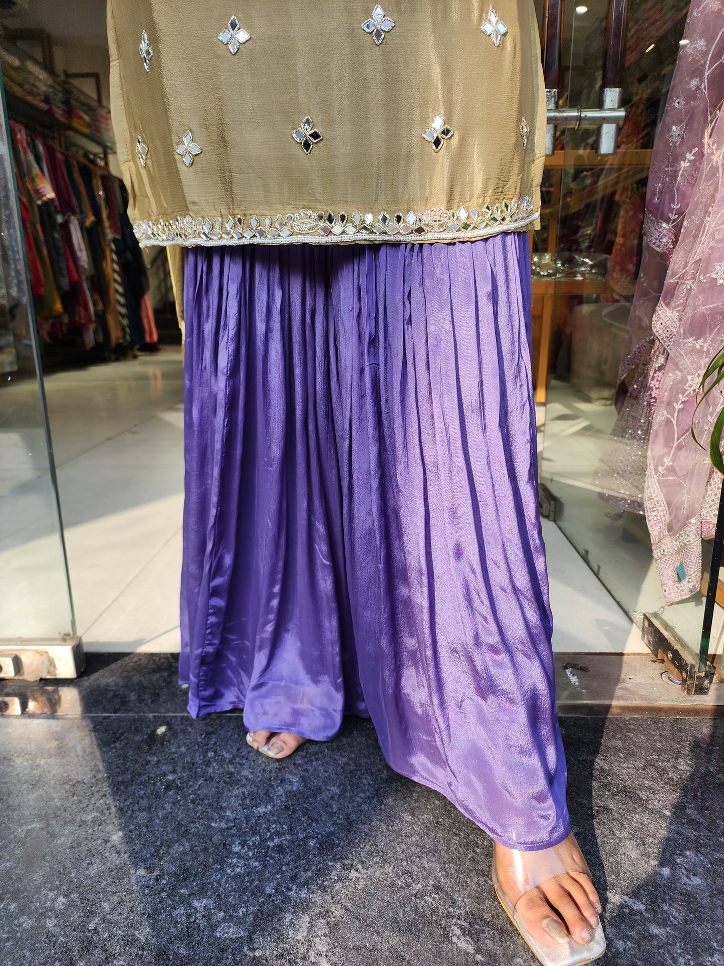 PURPLE SHADED EMBROIDERED GARARA SET