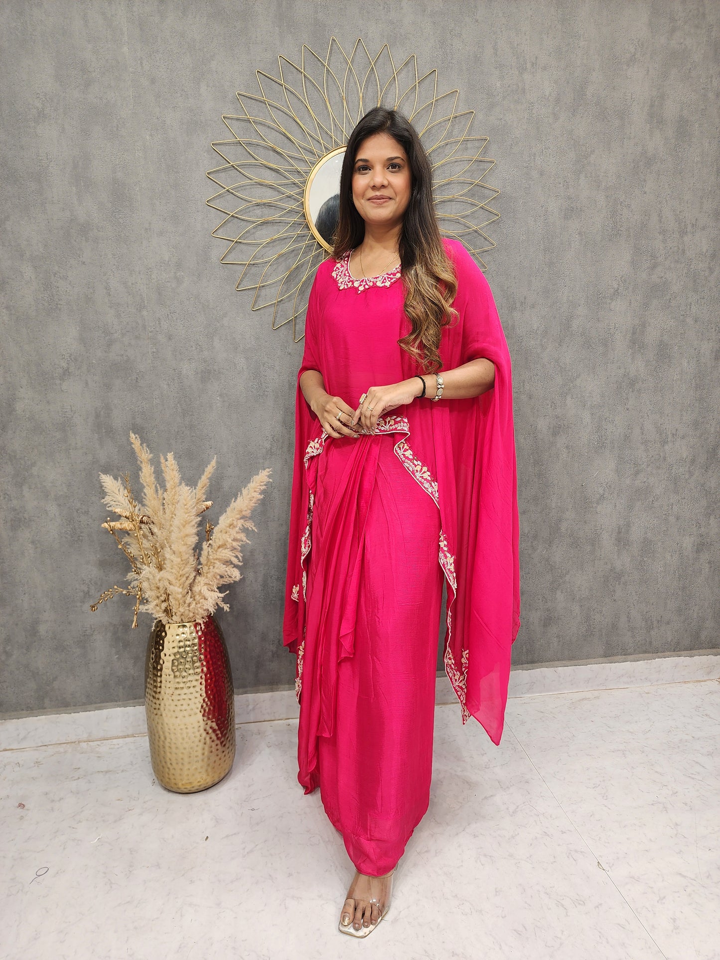 GLAM CHERRY KAFTAN STYLE CAPE WITH COWL SKIRT