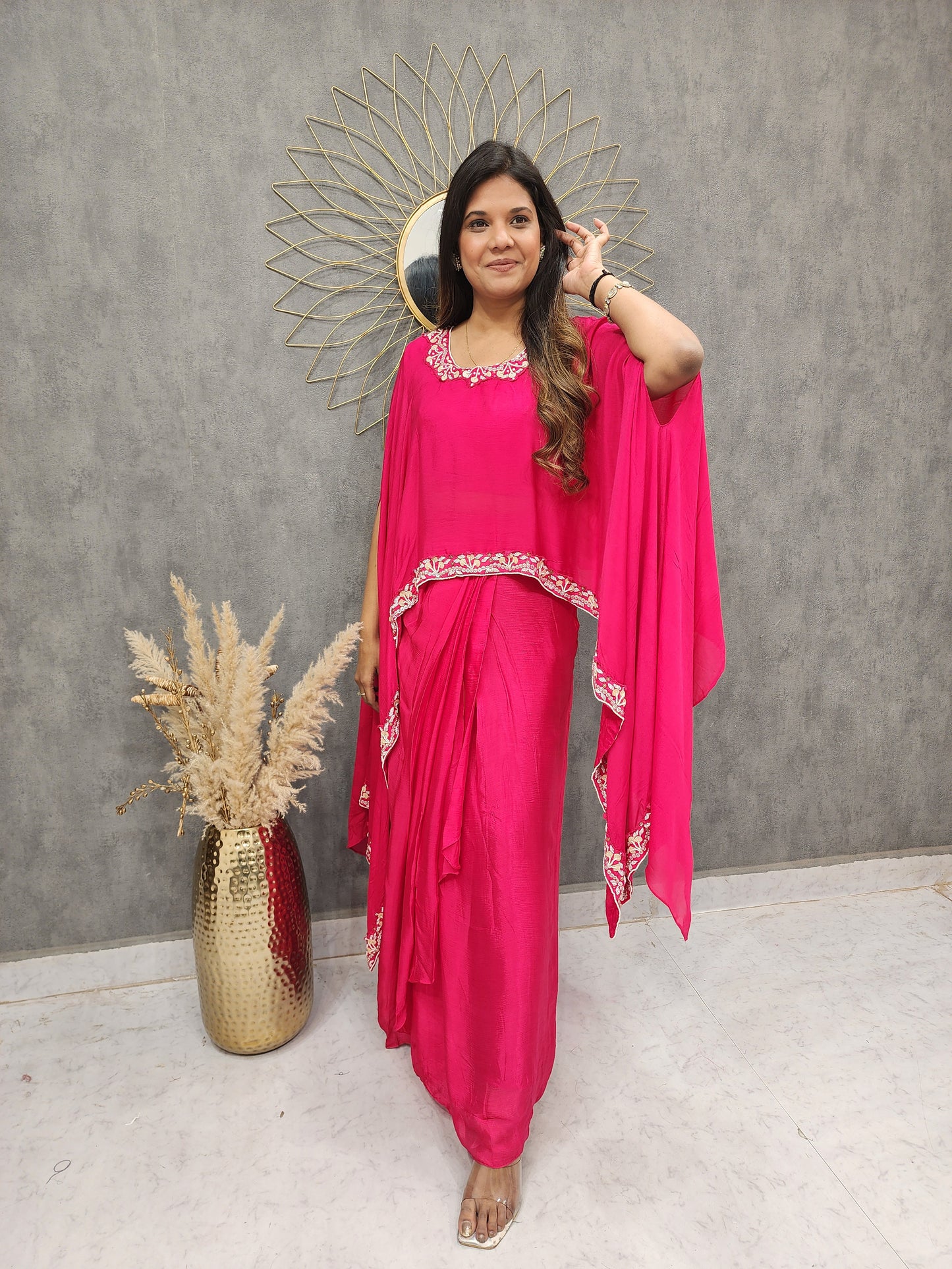 GLAM CHERRY KAFTAN STYLE CAPE WITH COWL SKIRT