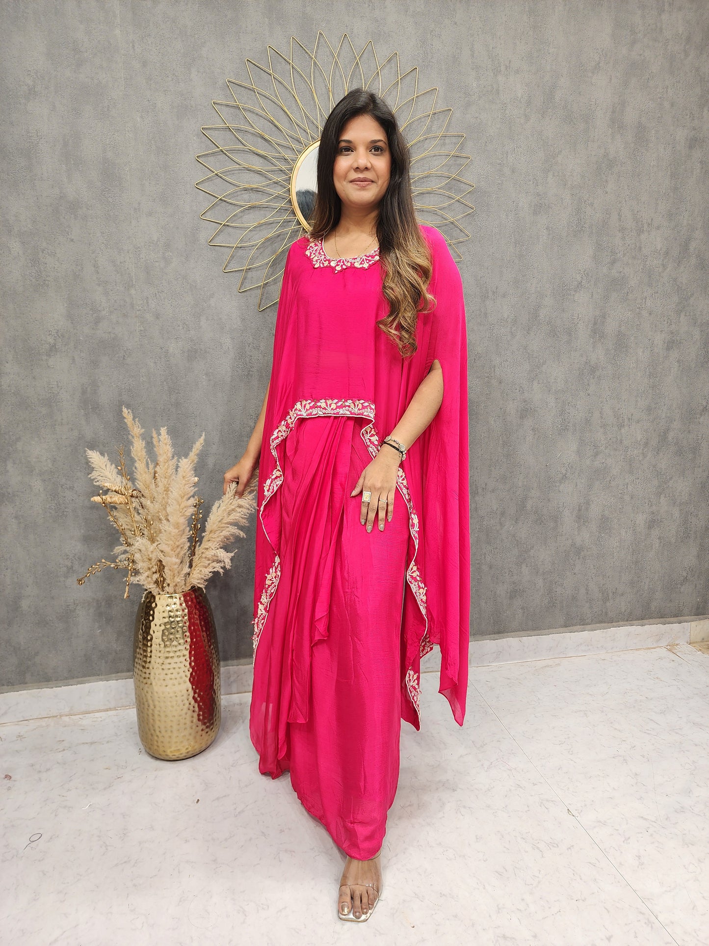 GLAM CHERRY KAFTAN STYLE CAPE WITH COWL SKIRT