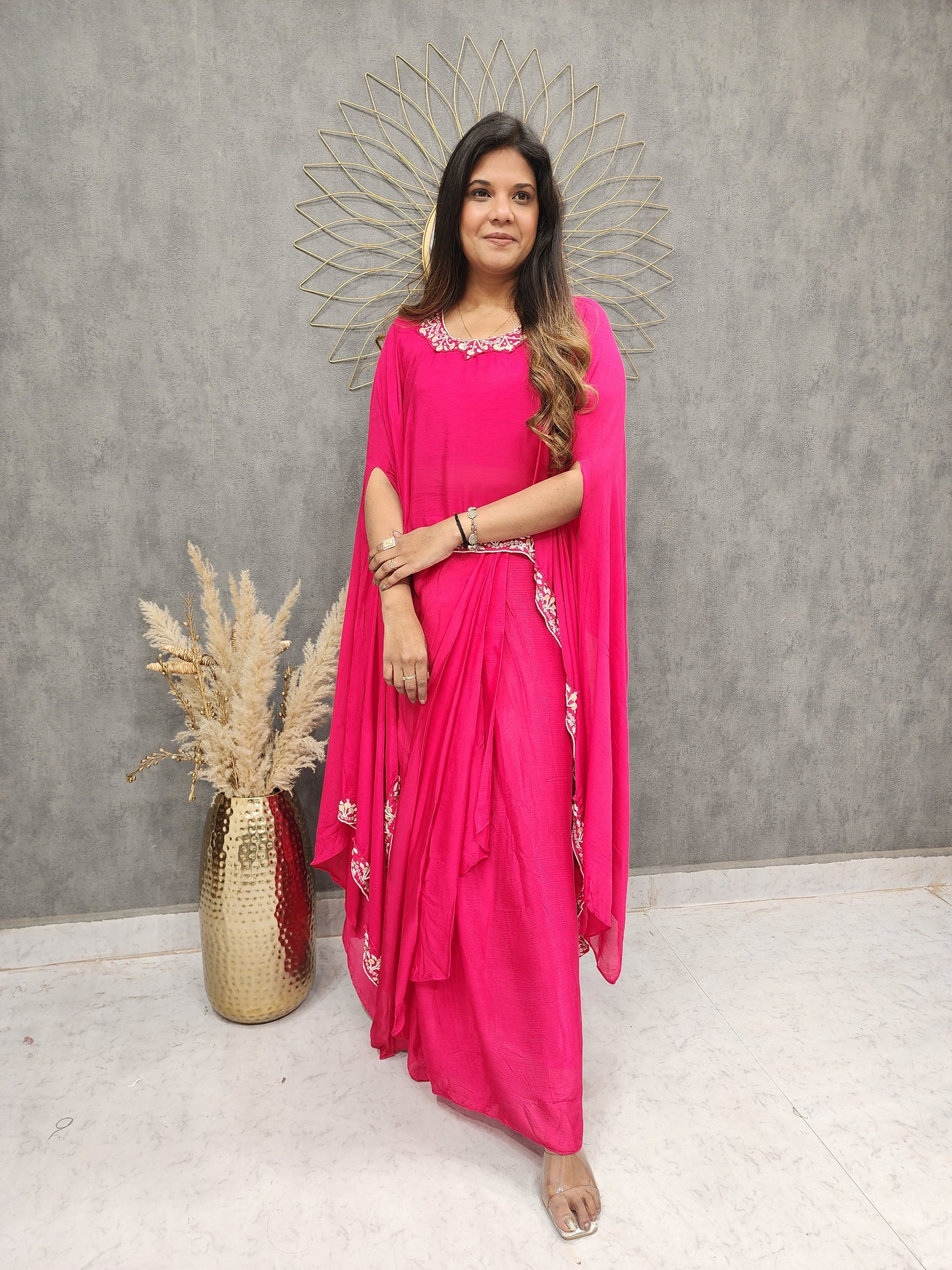 GLAM CHERRY KAFTAN STYLE CAPE WITH COWL SKIRT