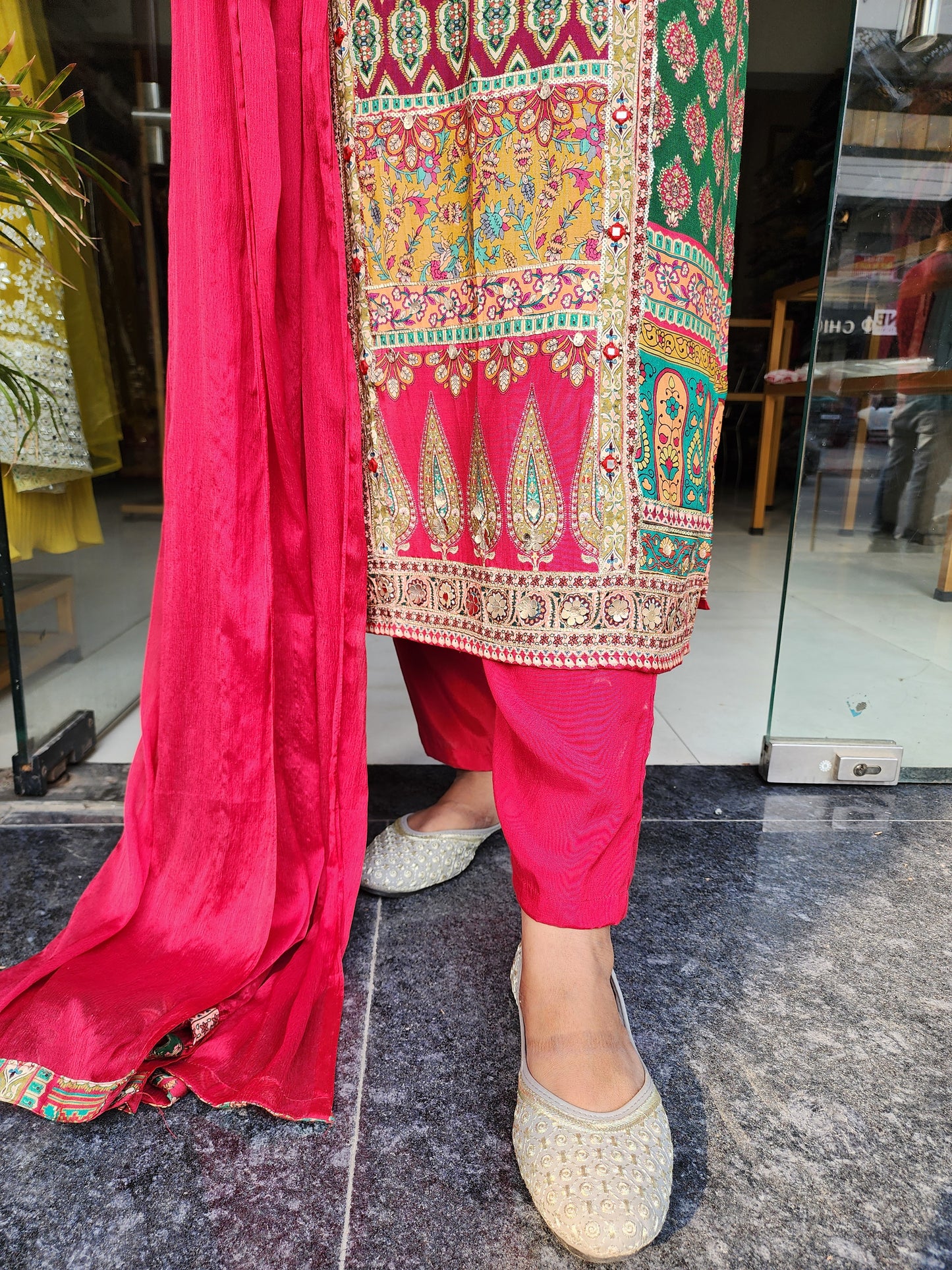 PAKISTANI CHERRY RED EMBROIDERED STRAIGHT SUIT