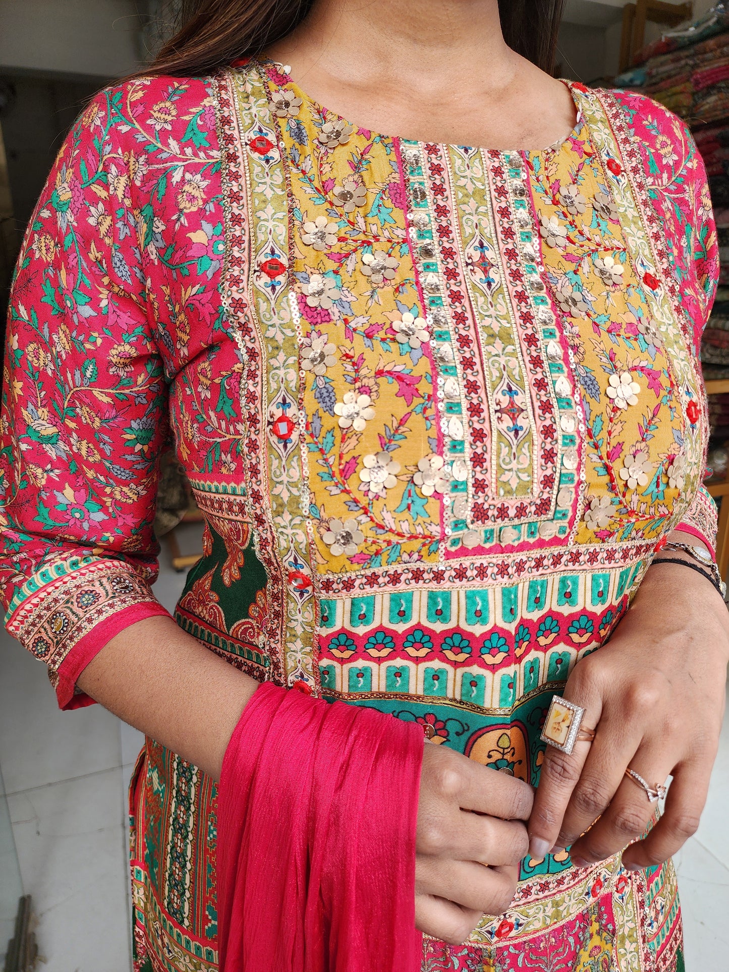 PAKISTANI CHERRY RED EMBROIDERED STRAIGHT SUIT