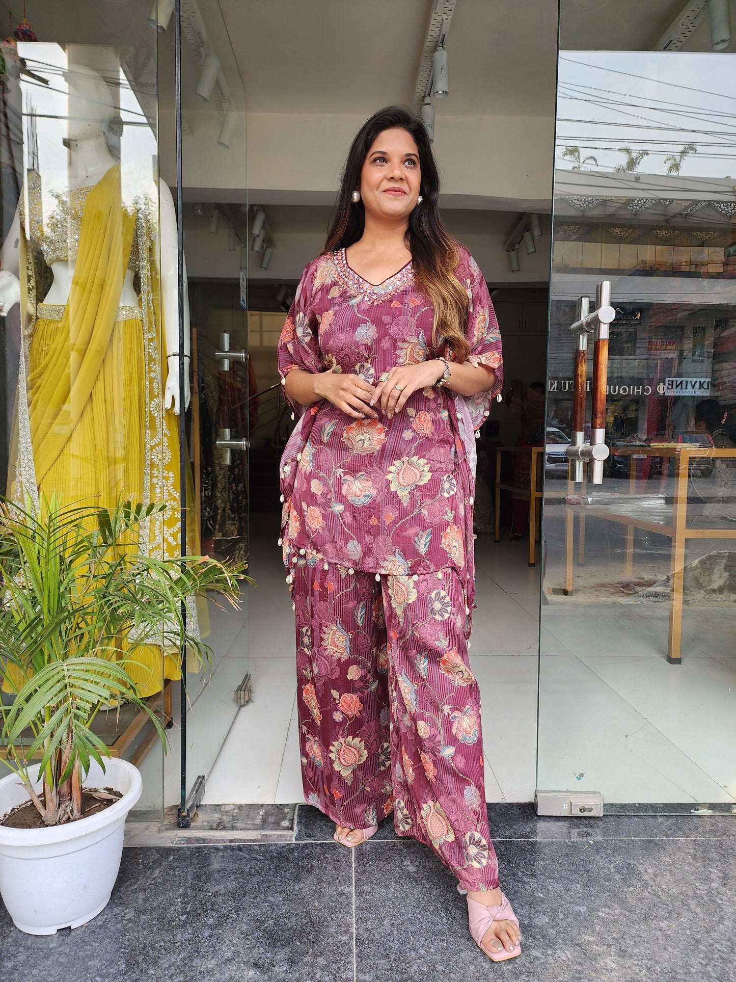 PRINTED KAFTAAN STYLE CO-ORD SET WITH COIN WORK
