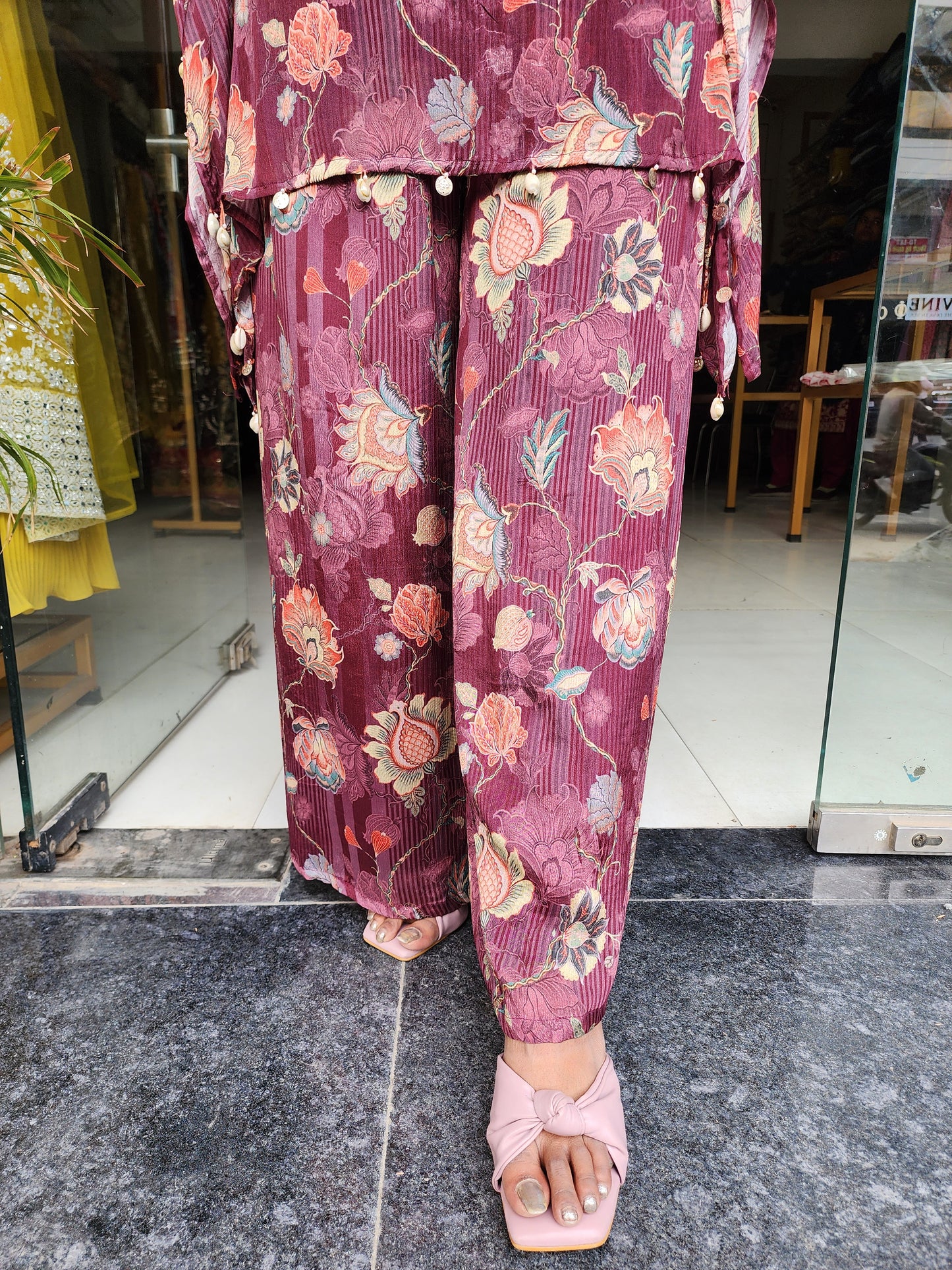 PRINTED KAFTAAN STYLE CO-ORD SET WITH COIN WORK