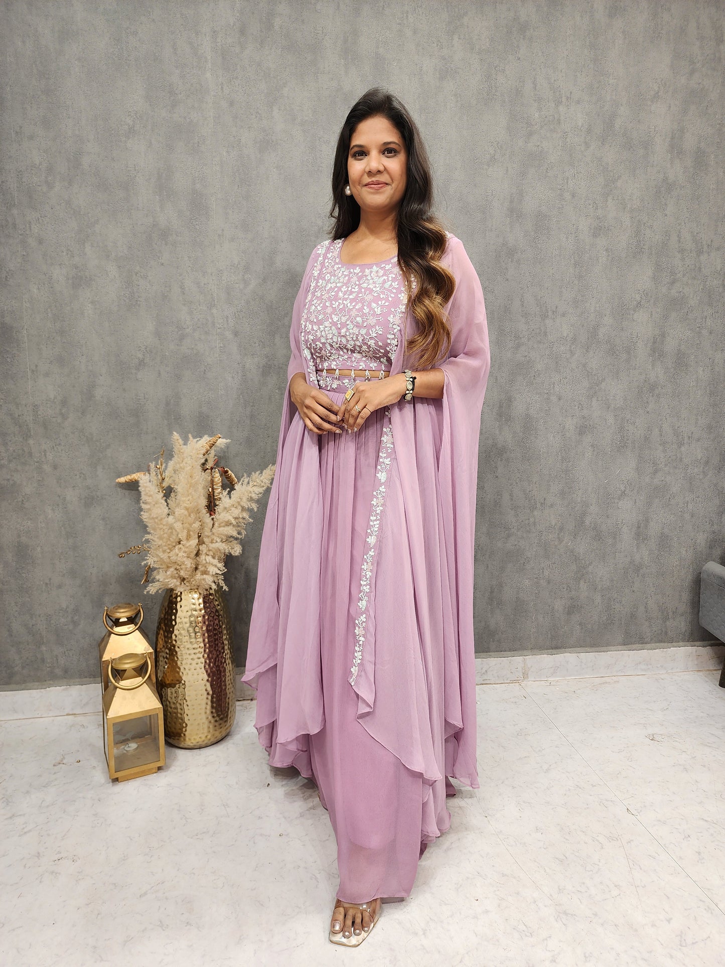 SEERAT LILAC ATTACHED CAPE 2PC INDO-WESTERN DRESS