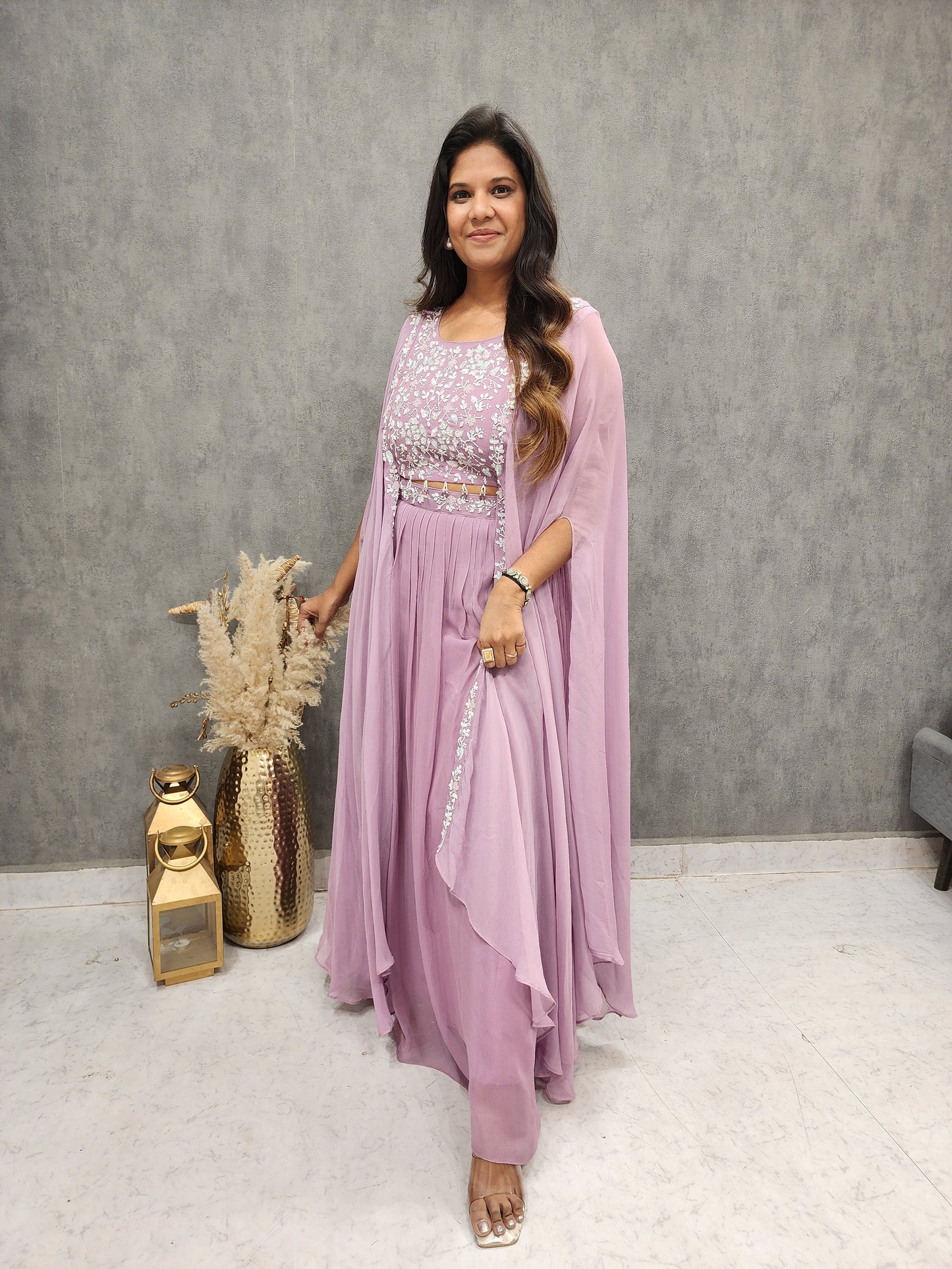 SEERAT LILAC ATTACHED CAPE 2PC INDO-WESTERN DRESS